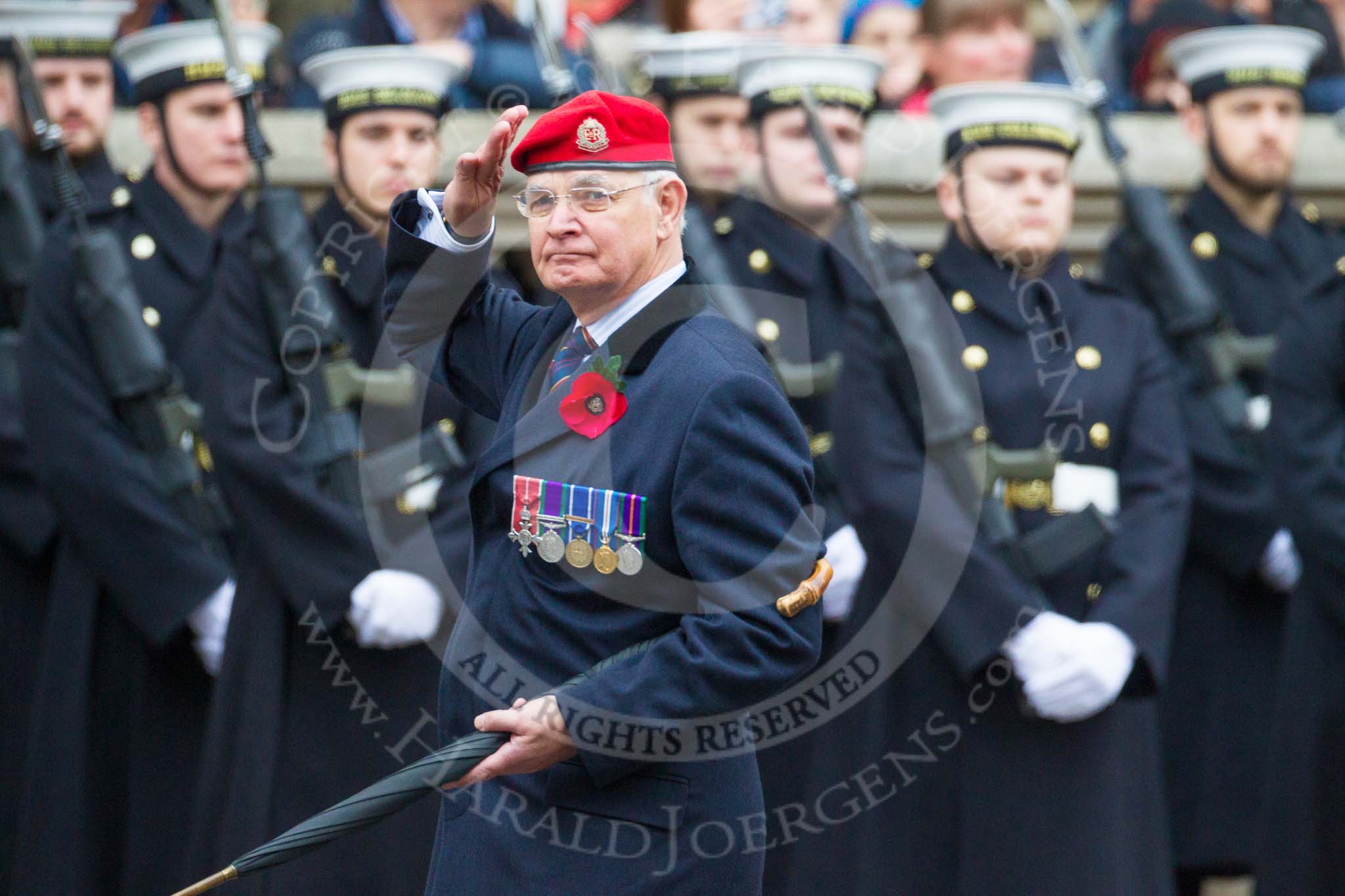 Remembrance Sunday at the Cenotaph 2015: Group B16, Royal Military Police Association.
Cenotaph, Whitehall, London SW1,
London,
Greater London,
United Kingdom,
on 08 November 2015 at 11:39, image #128