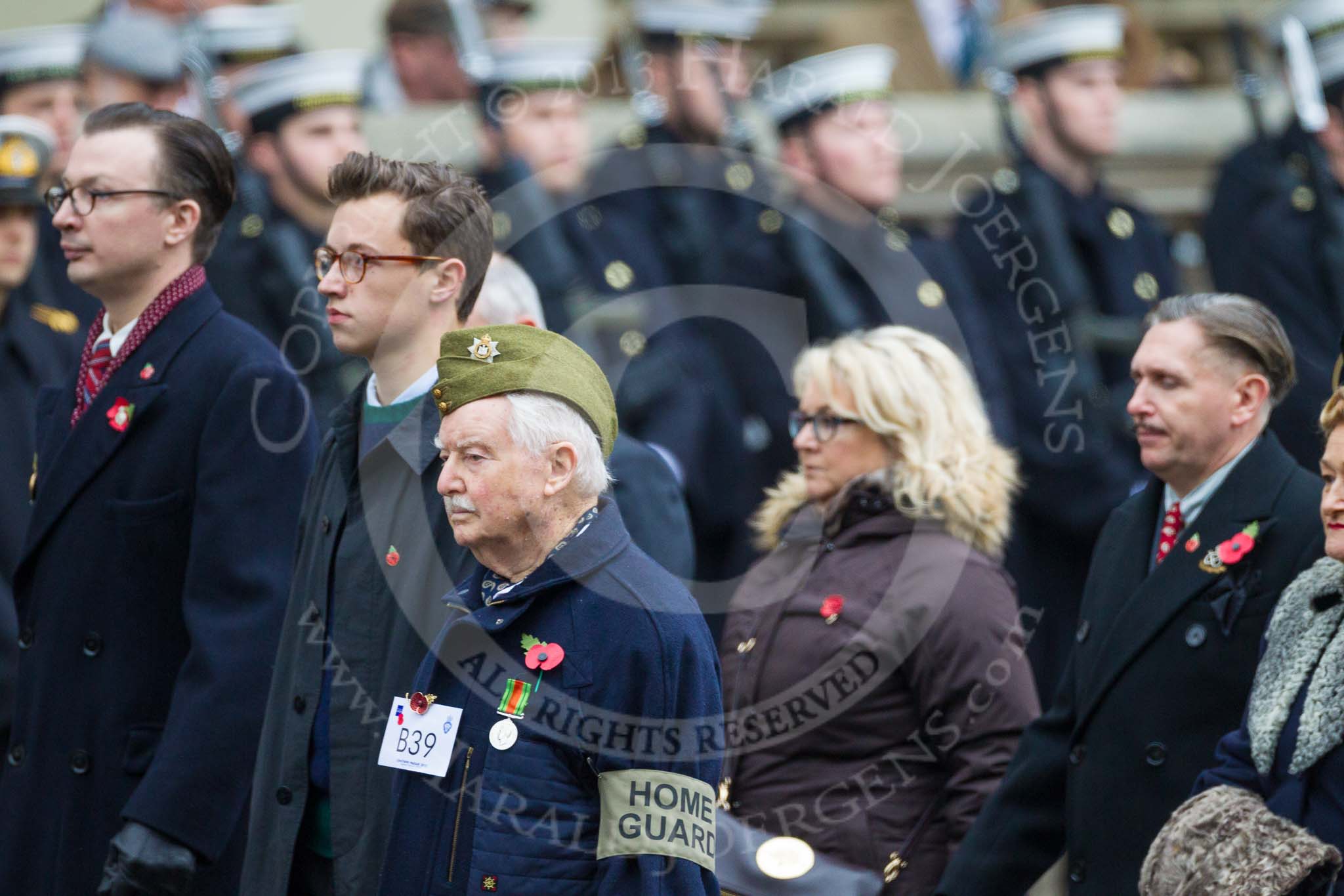 Remembrance Sunday at the Cenotaph 2015: Group B39, Home Guard Association.
Cenotaph, Whitehall, London SW1,
London,
Greater London,
United Kingdom,
on 08 November 2015 at 11:44, image #308