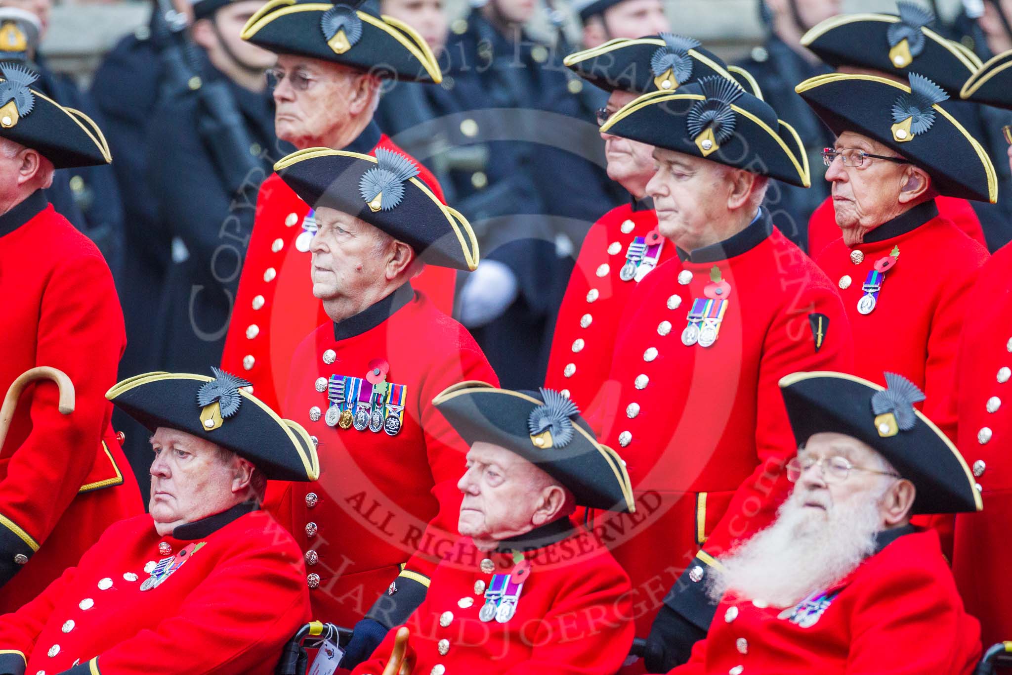 Remembrance Sunday at the Cenotaph 2015: Group B43, Royal Hospital Chelsea.
Cenotaph, Whitehall, London SW1,
London,
Greater London,
United Kingdom,
on 08 November 2015 at 11:45, image #348