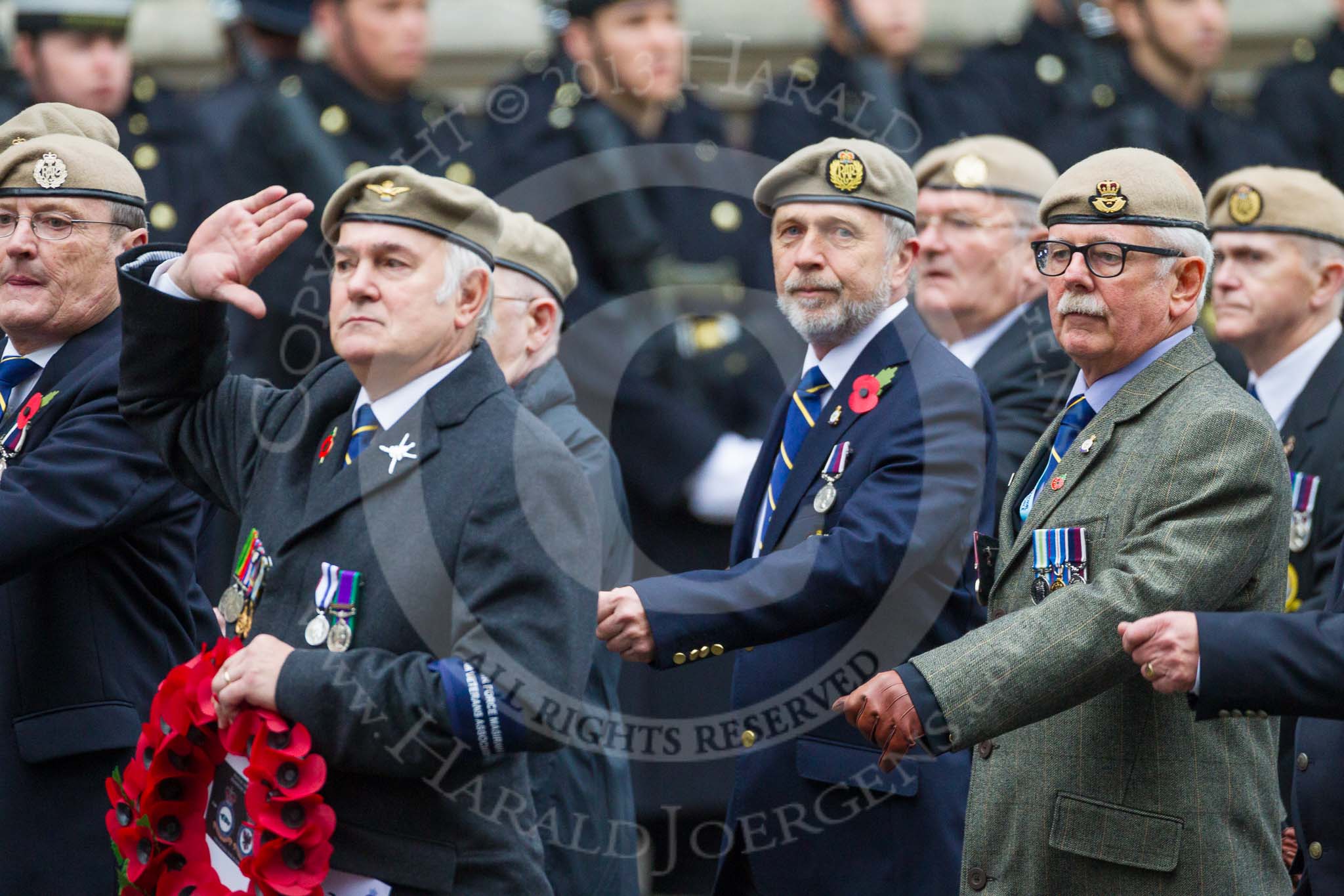 Remembrance Sunday at the Cenotaph 2015: Group C18, Royal Air Force Masirah & Salalah Veterans Association (New for 2015).
Cenotaph, Whitehall, London SW1,
London,
Greater London,
United Kingdom,
on 08 November 2015 at 11:49, image #527