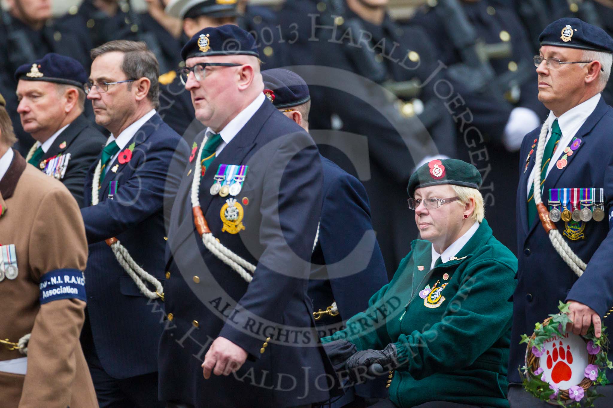 Remembrance Sunday at the Cenotaph 2015: Group D4, Army Dog Unit Northern Ireland Association.
Cenotaph, Whitehall, London SW1,
London,
Greater London,
United Kingdom,
on 08 November 2015 at 11:52, image #609