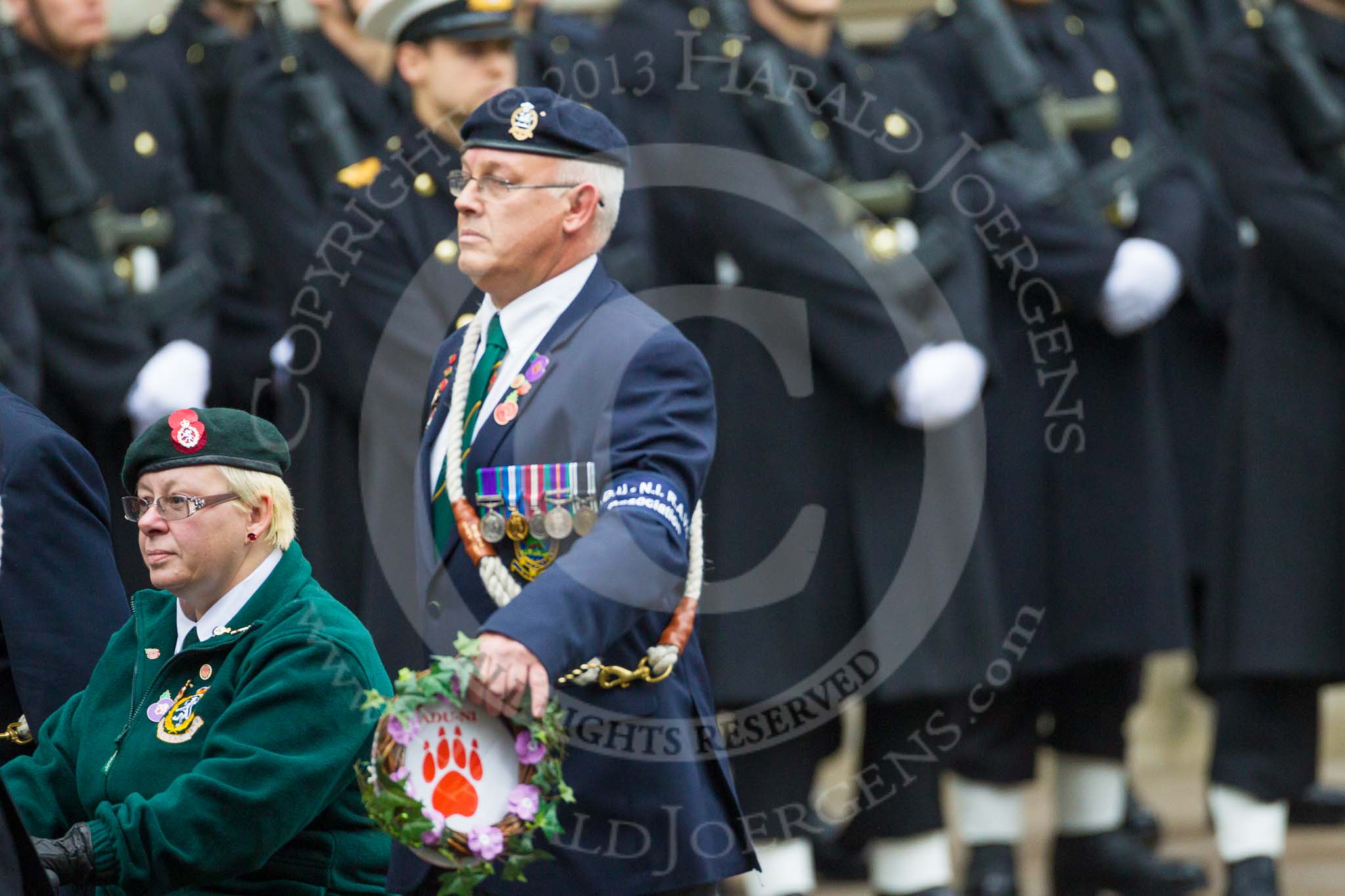 Remembrance Sunday at the Cenotaph 2015: Group D4, Army Dog Unit Northern Ireland Association.
Cenotaph, Whitehall, London SW1,
London,
Greater London,
United Kingdom,
on 08 November 2015 at 11:52, image #610