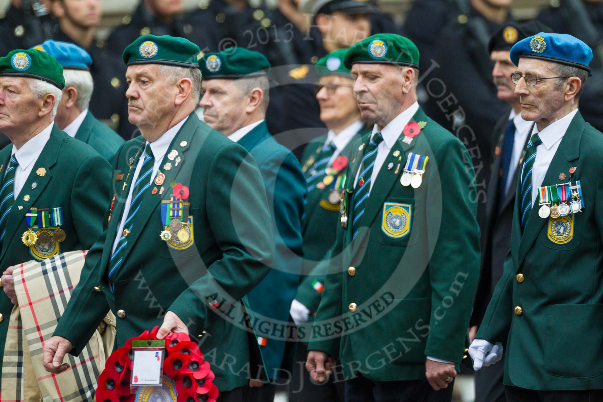 Remembrance Sunday at the Cenotaph 2015: Group D7, Irish United Nations Veterans Association.
Cenotaph, Whitehall, London SW1,
London,
Greater London,
United Kingdom,
on 08 November 2015 at 11:52, image #623