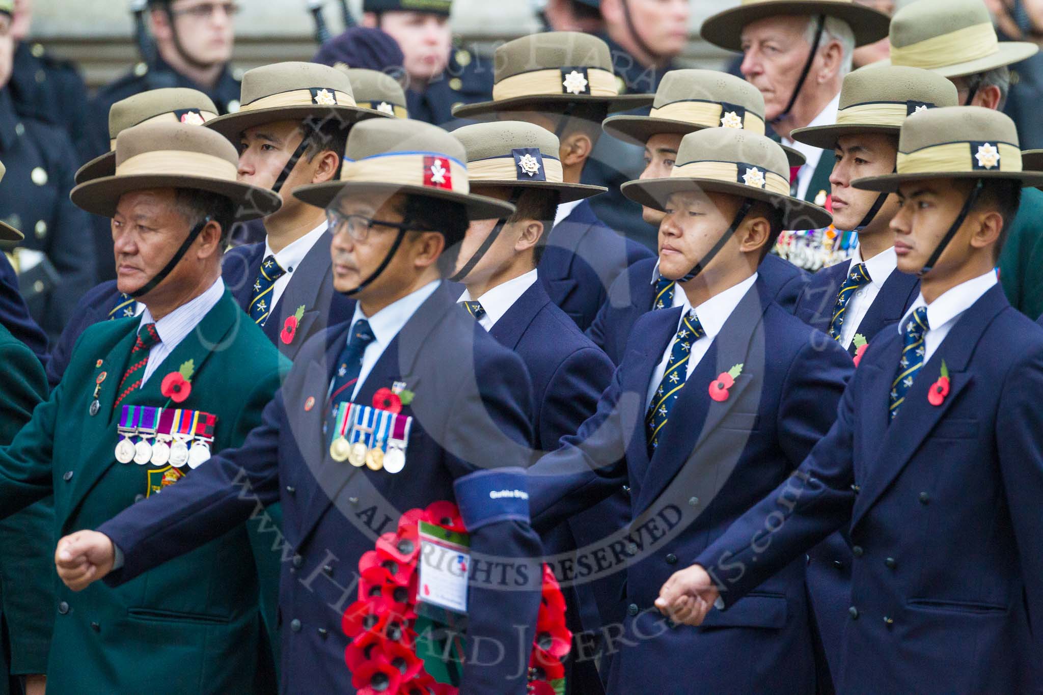 Remembrance Sunday at the Cenotaph 2015: Group D16, Gurkha Brigade Association.
Cenotaph, Whitehall, London SW1,
London,
Greater London,
United Kingdom,
on 08 November 2015 at 11:54, image #673