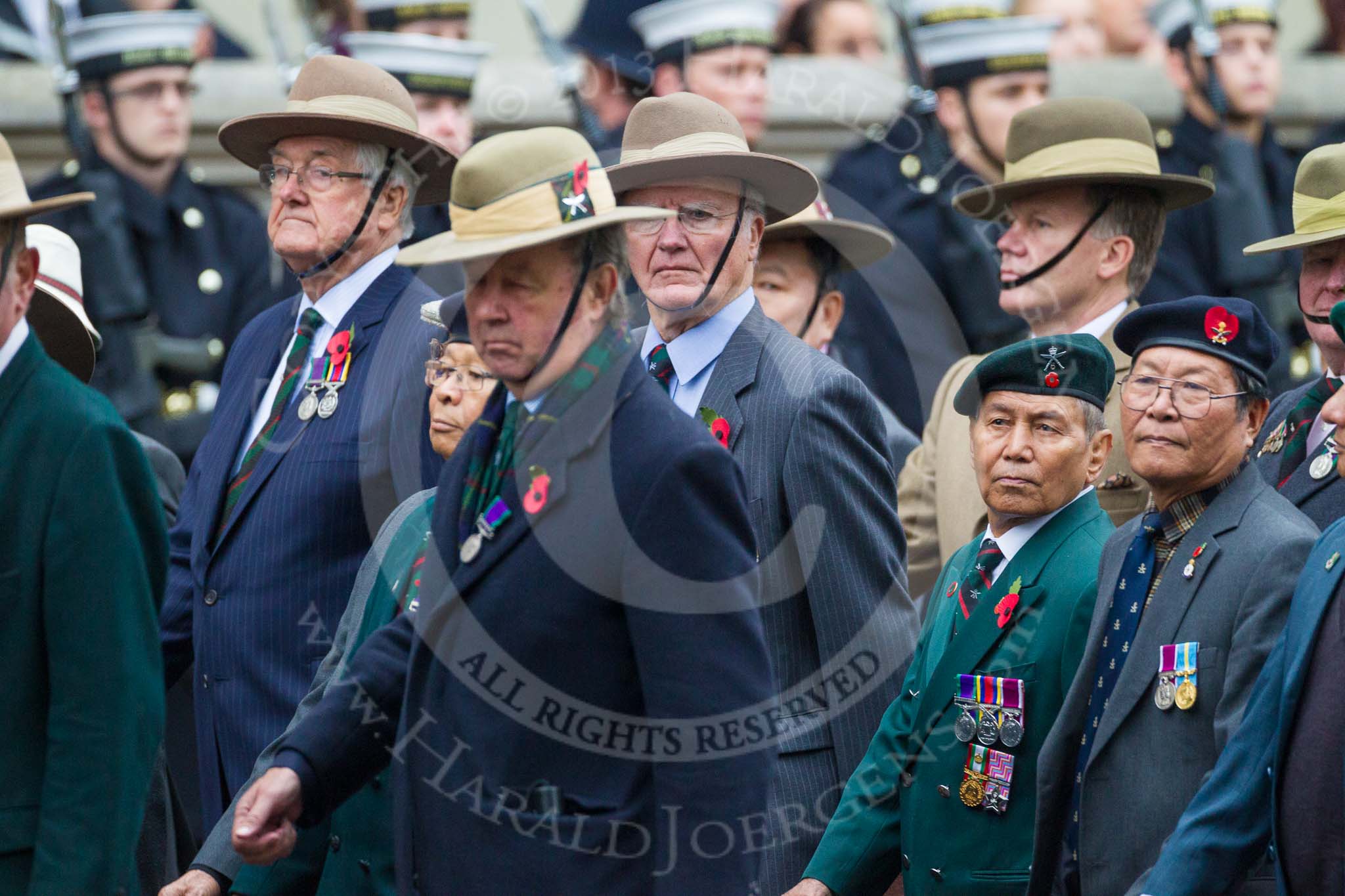 Remembrance Sunday at the Cenotaph 2015: Group D16, Gurkha Brigade Association.
Cenotaph, Whitehall, London SW1,
London,
Greater London,
United Kingdom,
on 08 November 2015 at 11:54, image #678
