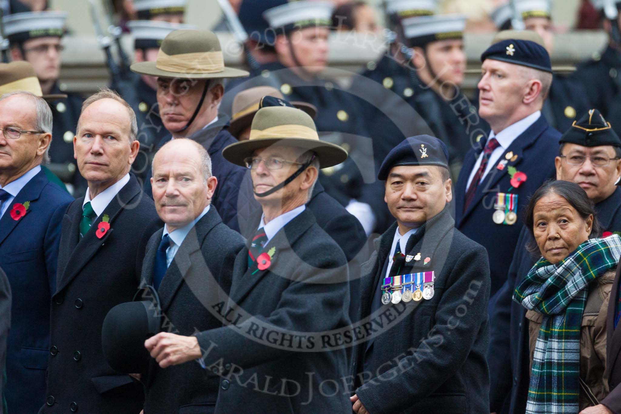 Remembrance Sunday at the Cenotaph 2015: Group D16, Gurkha Brigade Association.
Cenotaph, Whitehall, London SW1,
London,
Greater London,
United Kingdom,
on 08 November 2015 at 11:54, image #684