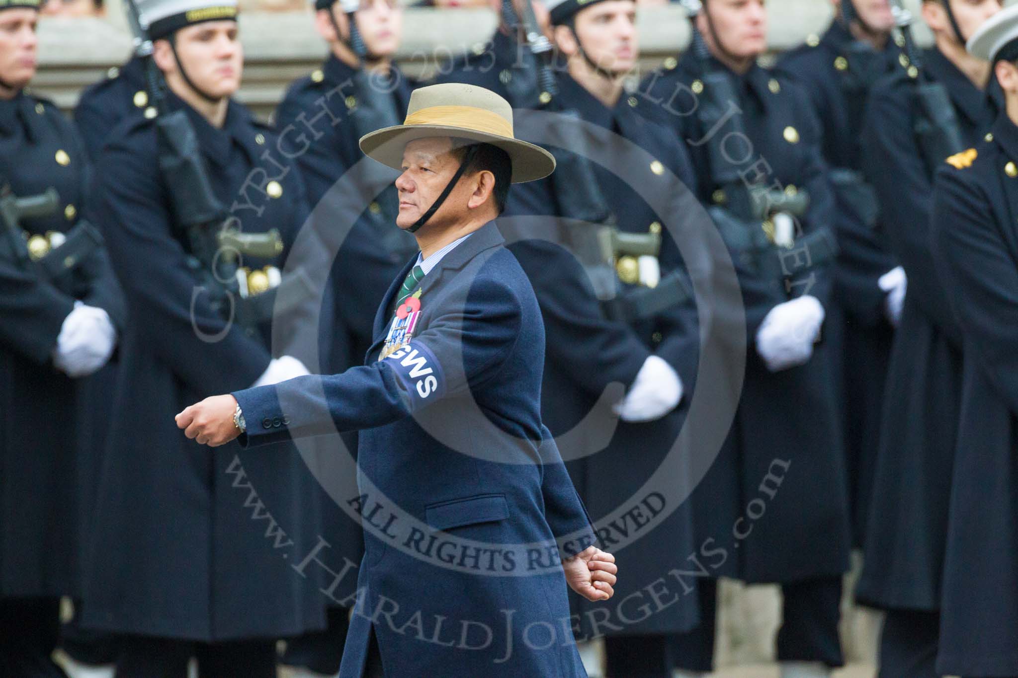 Remembrance Sunday at the Cenotaph 2015: Group D17, British Gurkha Welfare Society.
Cenotaph, Whitehall, London SW1,
London,
Greater London,
United Kingdom,
on 08 November 2015 at 11:54, image #692