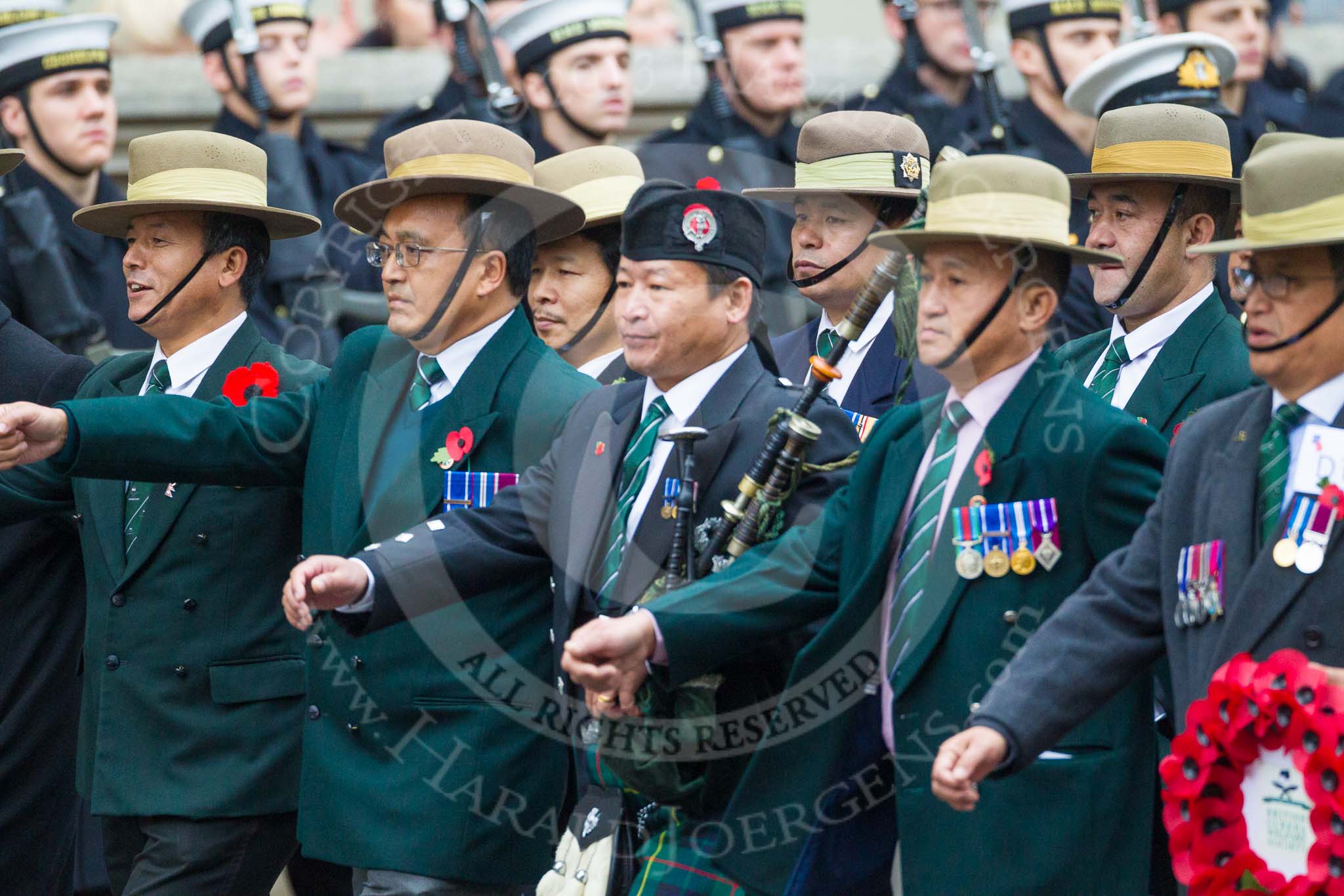 Remembrance Sunday at the Cenotaph 2015: Group D17, British Gurkha Welfare Society.
Cenotaph, Whitehall, London SW1,
London,
Greater London,
United Kingdom,
on 08 November 2015 at 11:54, image #694