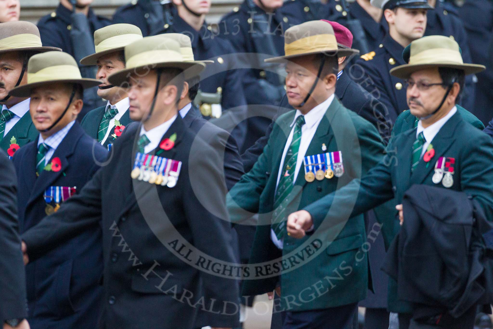 Remembrance Sunday at the Cenotaph 2015: Group D17, British Gurkha Welfare Society.
Cenotaph, Whitehall, London SW1,
London,
Greater London,
United Kingdom,
on 08 November 2015 at 11:54, image #699