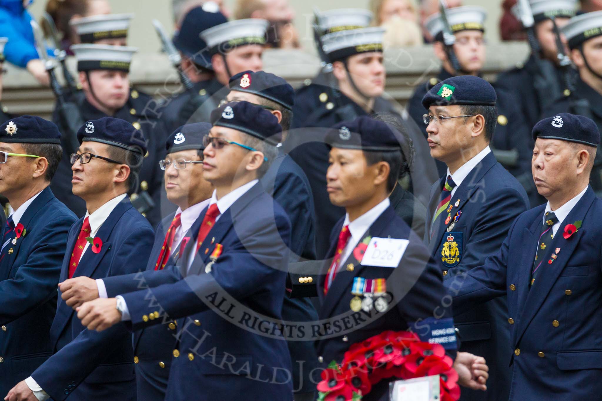 Remembrance Sunday at the Cenotaph 2015: Group D26, Hong Kong Military Service Corps.
Cenotaph, Whitehall, London SW1,
London,
Greater London,
United Kingdom,
on 08 November 2015 at 11:56, image #734
