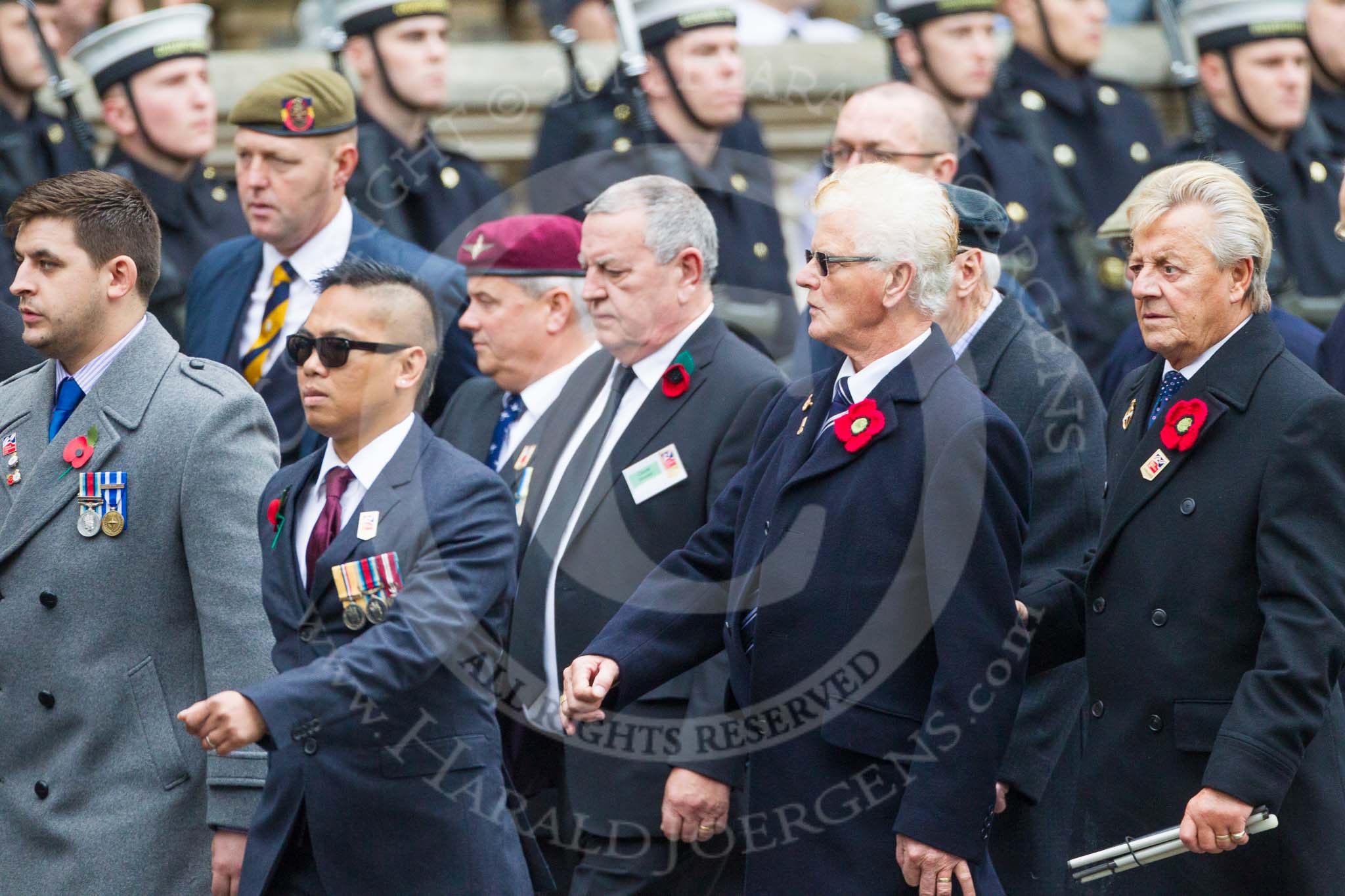Remembrance Sunday at the Cenotaph 2015: Group F1, Blind Veterans UK.
Cenotaph, Whitehall, London SW1,
London,
Greater London,
United Kingdom,
on 08 November 2015 at 11:57, image #755
