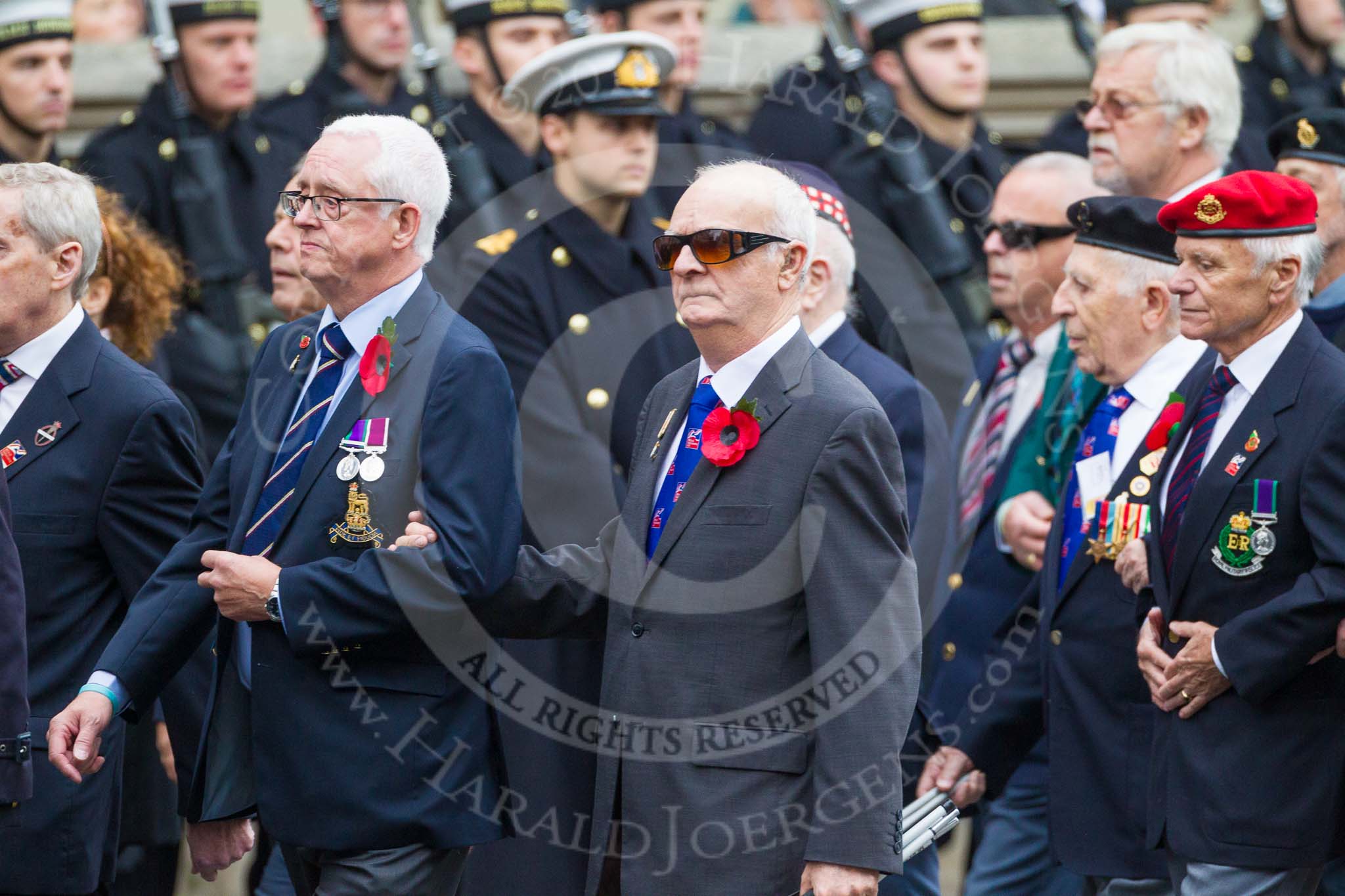 Remembrance Sunday at the Cenotaph 2015: Group F1, Blind Veterans UK.
Cenotaph, Whitehall, London SW1,
London,
Greater London,
United Kingdom,
on 08 November 2015 at 11:57, image #772