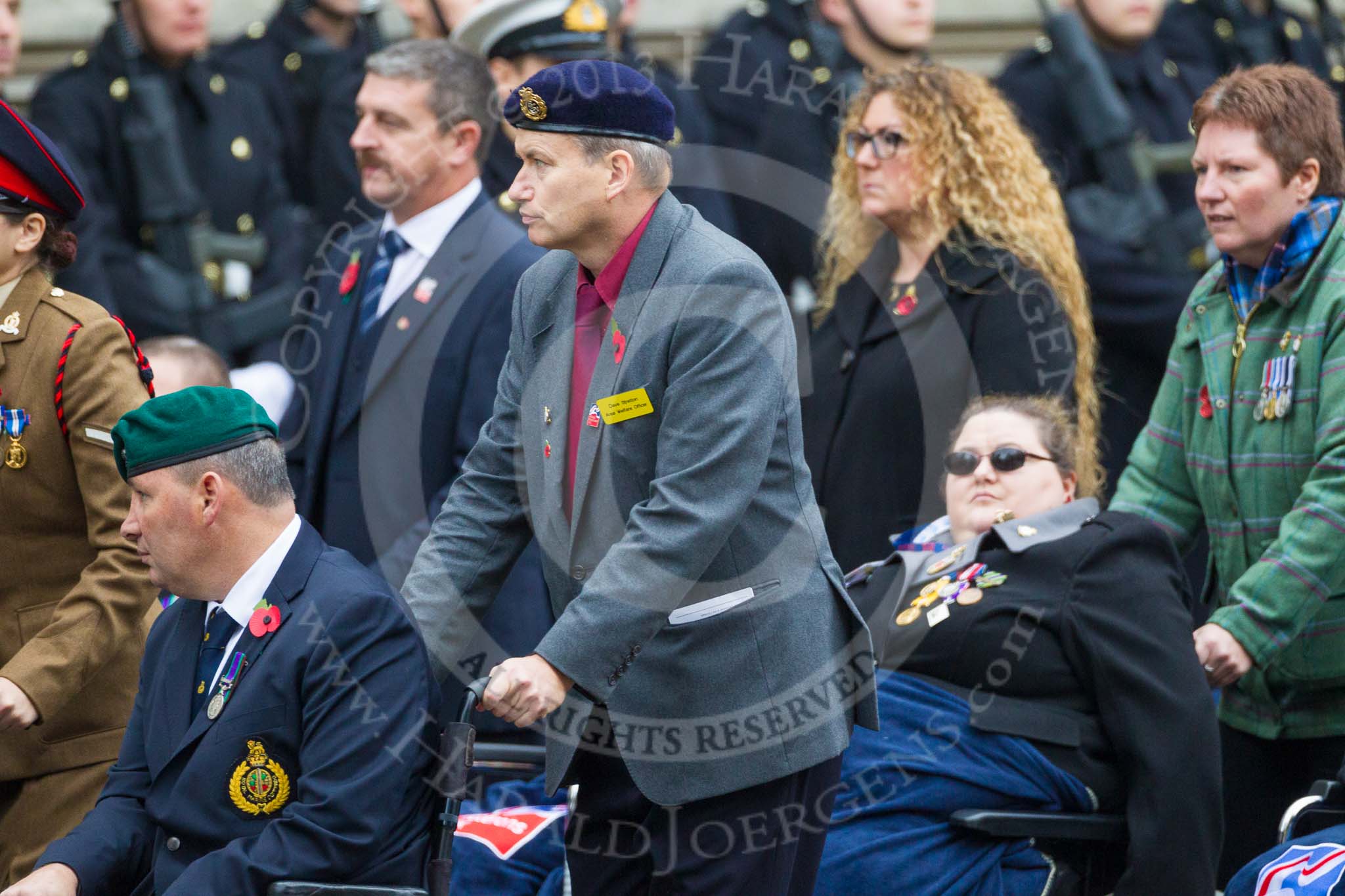 Remembrance Sunday at the Cenotaph 2015: Group F1, Blind Veterans UK.
Cenotaph, Whitehall, London SW1,
London,
Greater London,
United Kingdom,
on 08 November 2015 at 11:57, image #782