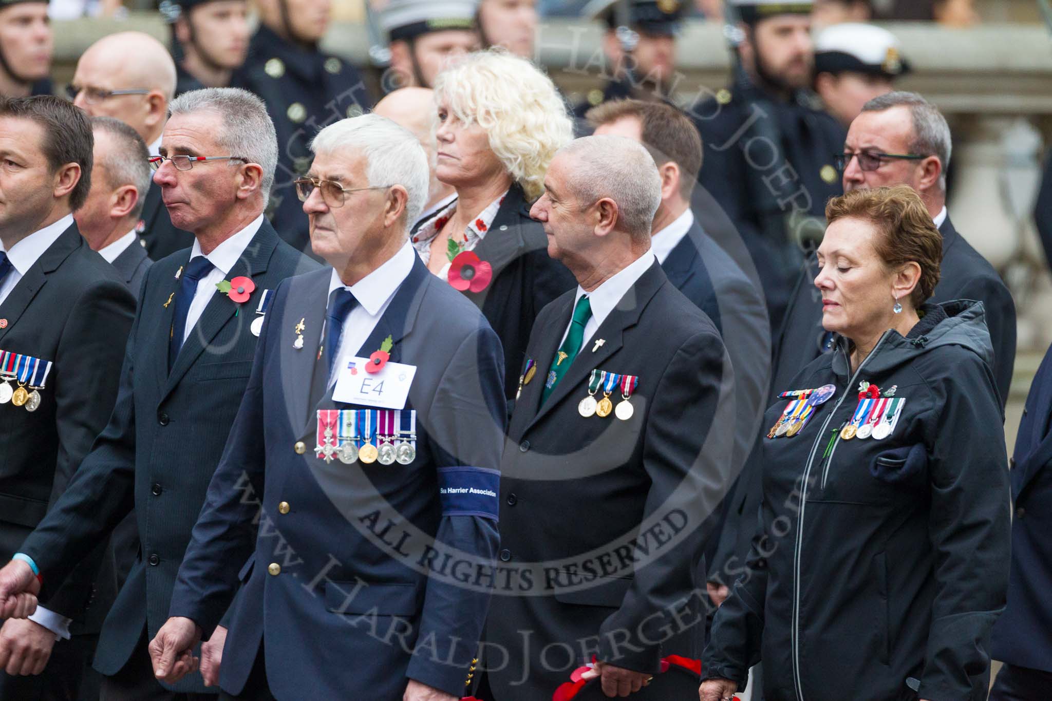 Remembrance Sunday at the Cenotaph 2015: Group E4, Sea Harrier Association.
Cenotaph, Whitehall, London SW1,
London,
Greater London,
United Kingdom,
on 08 November 2015 at 11:59, image #836