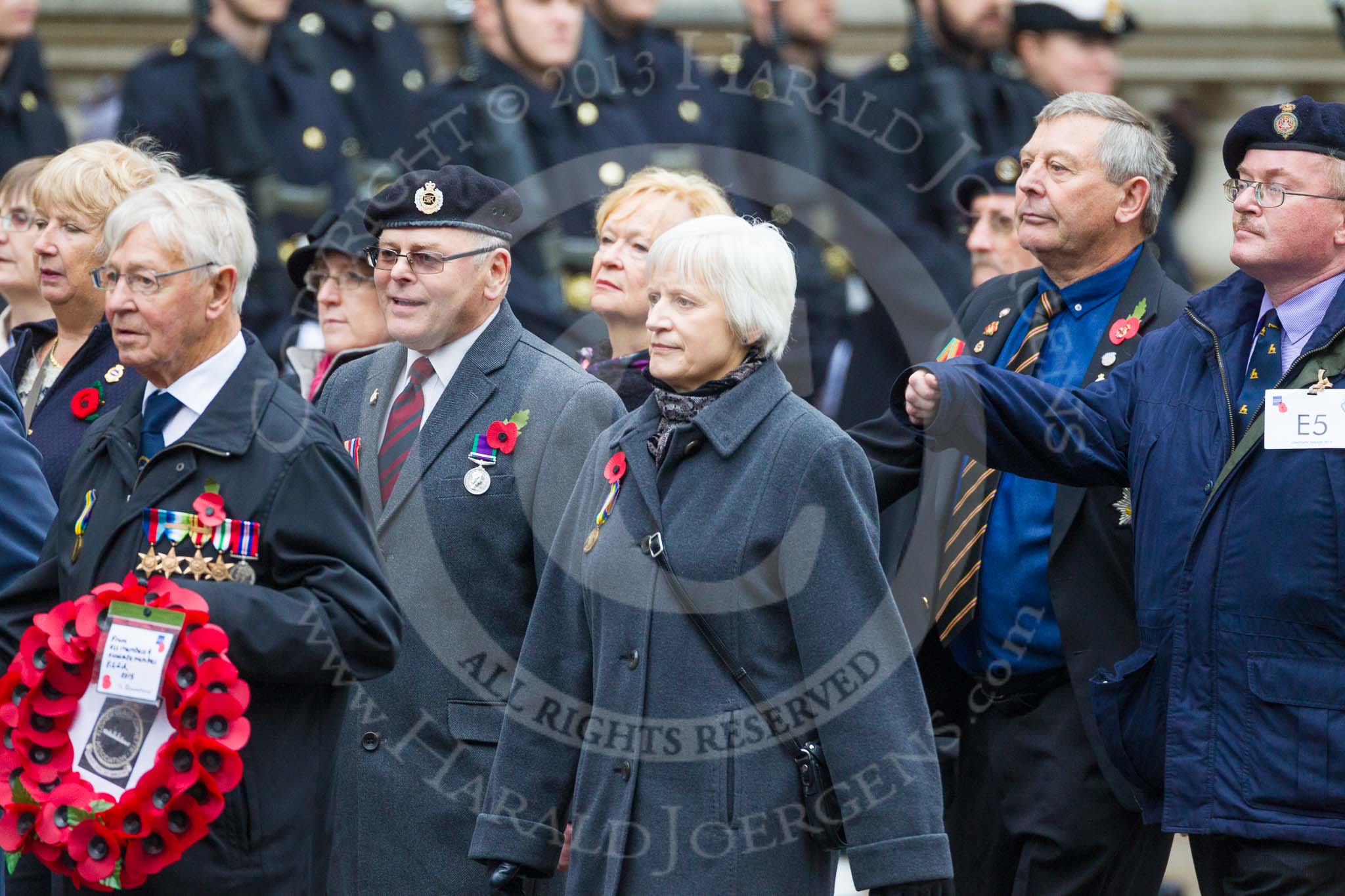 Remembrance Sunday at the Cenotaph 2015: Group E5, Flower Class Corvette Association.
Cenotaph, Whitehall, London SW1,
London,
Greater London,
United Kingdom,
on 08 November 2015 at 11:59, image #840