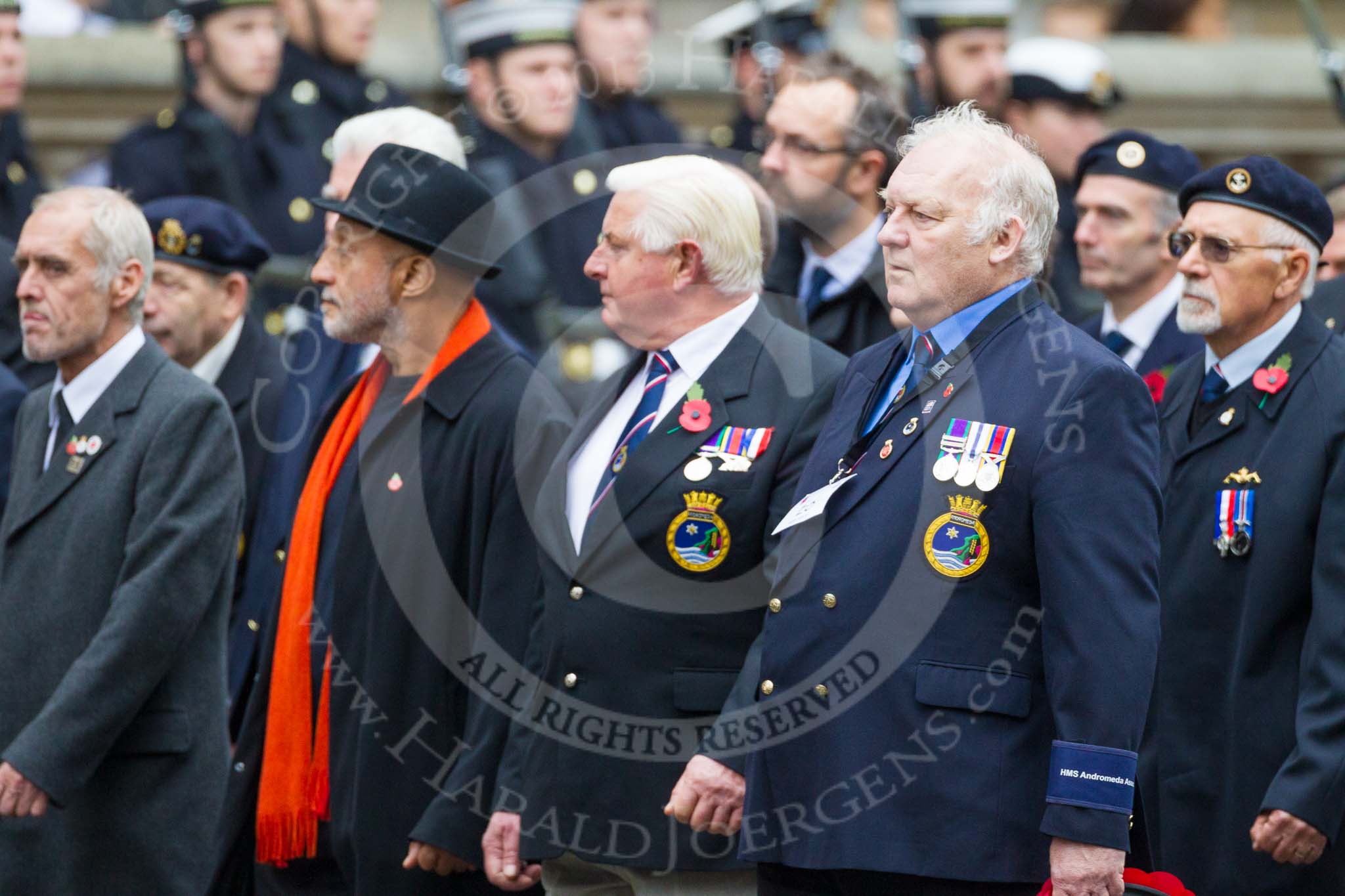 Remembrance Sunday at the Cenotaph 2015: Group E6, HMS Andromeda Association.
Cenotaph, Whitehall, London SW1,
London,
Greater London,
United Kingdom,
on 08 November 2015 at 11:59, image #842