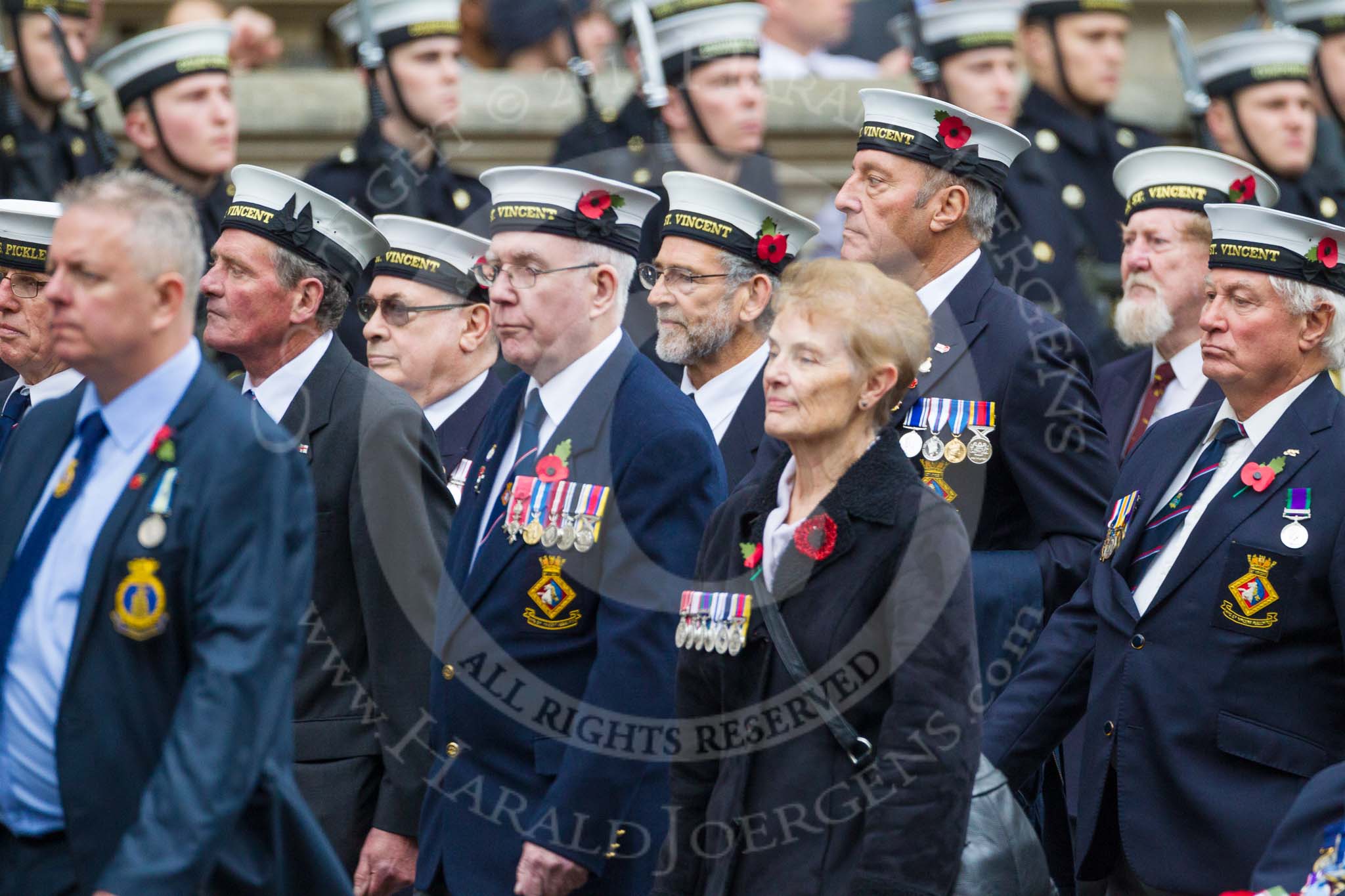 Remembrance Sunday at the Cenotaph 2015: Group E12, HMS St Vincent Association.
Cenotaph, Whitehall, London SW1,
London,
Greater London,
United Kingdom,
on 08 November 2015 at 12:00, image #865