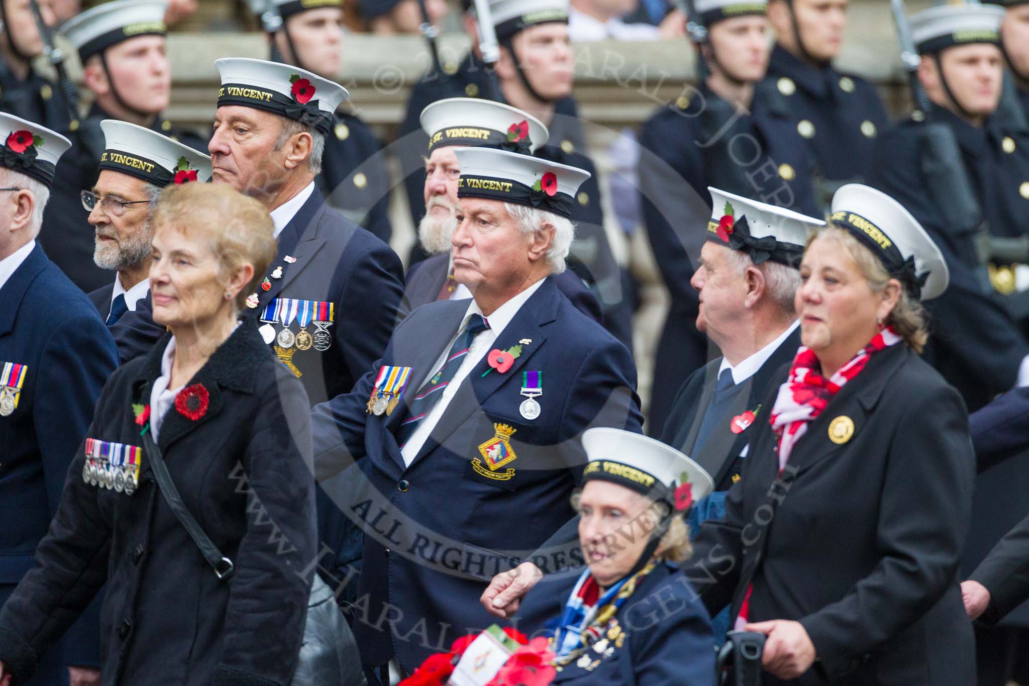 Remembrance Sunday at the Cenotaph 2015: Group E12, HMS St Vincent Association.
Cenotaph, Whitehall, London SW1,
London,
Greater London,
United Kingdom,
on 08 November 2015 at 12:00, image #866