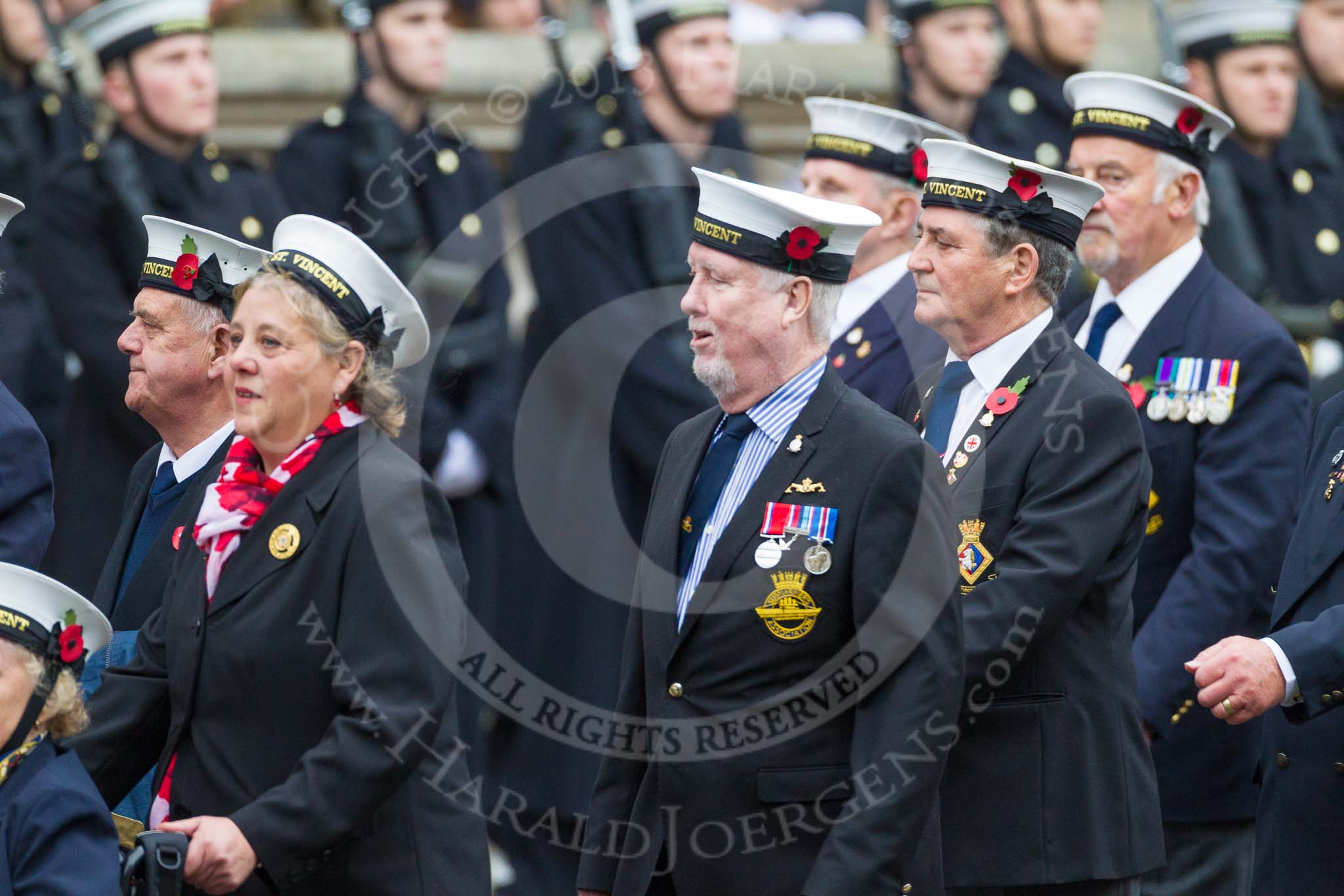 Remembrance Sunday at the Cenotaph 2015: Group E12, HMS St Vincent Association.
Cenotaph, Whitehall, London SW1,
London,
Greater London,
United Kingdom,
on 08 November 2015 at 12:00, image #867