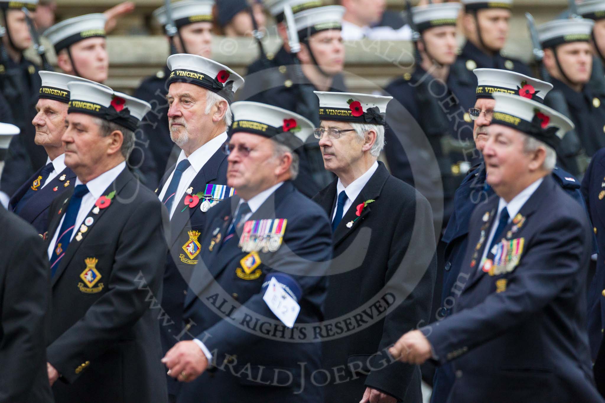 Remembrance Sunday at the Cenotaph 2015: Group E12, HMS St Vincent Association.
Cenotaph, Whitehall, London SW1,
London,
Greater London,
United Kingdom,
on 08 November 2015 at 12:00, image #868