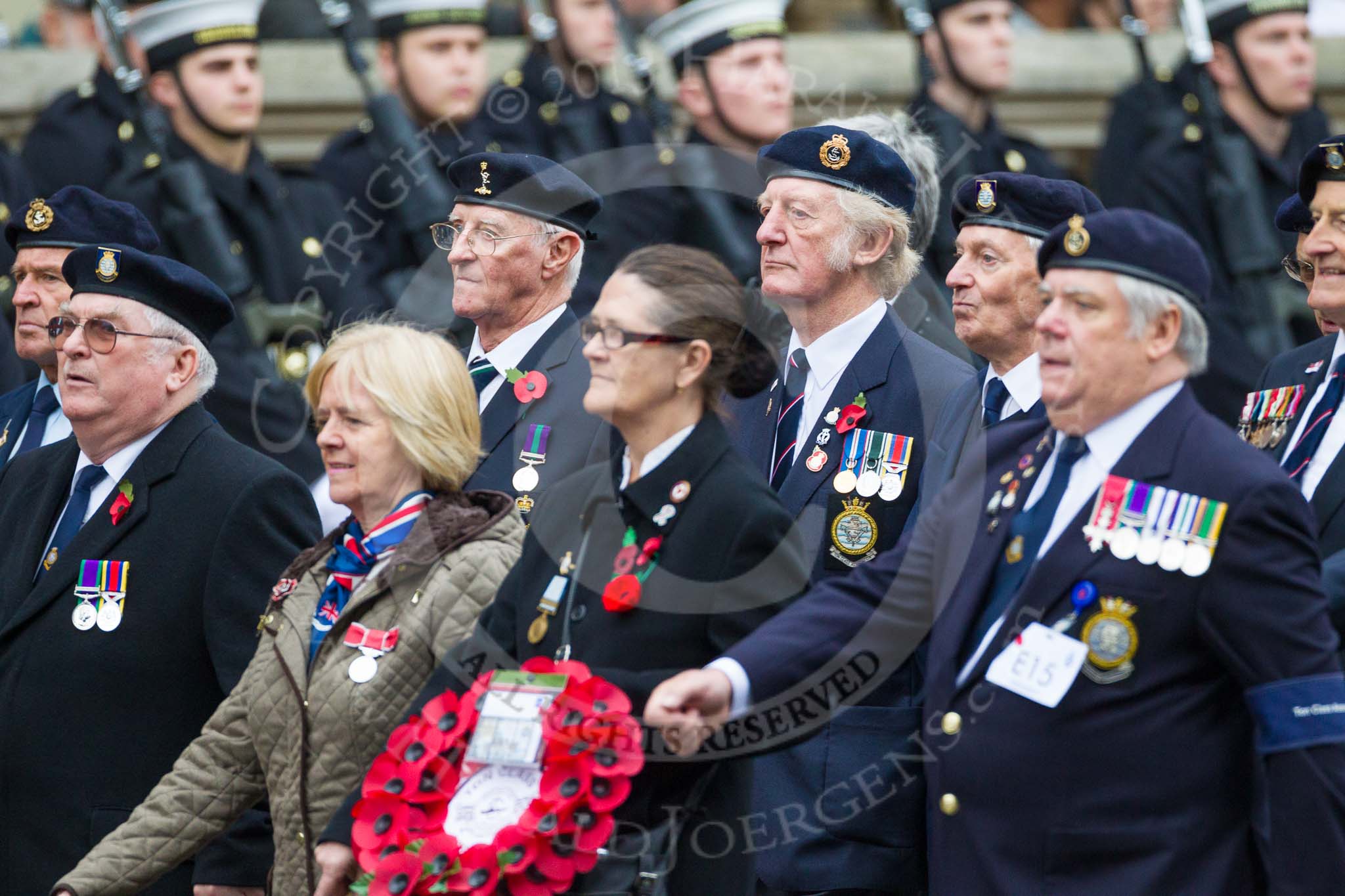 Remembrance Sunday at the Cenotaph 2015: Group E15, Ton Class Association.
Cenotaph, Whitehall, London SW1,
London,
Greater London,
United Kingdom,
on 08 November 2015 at 12:00, image #878