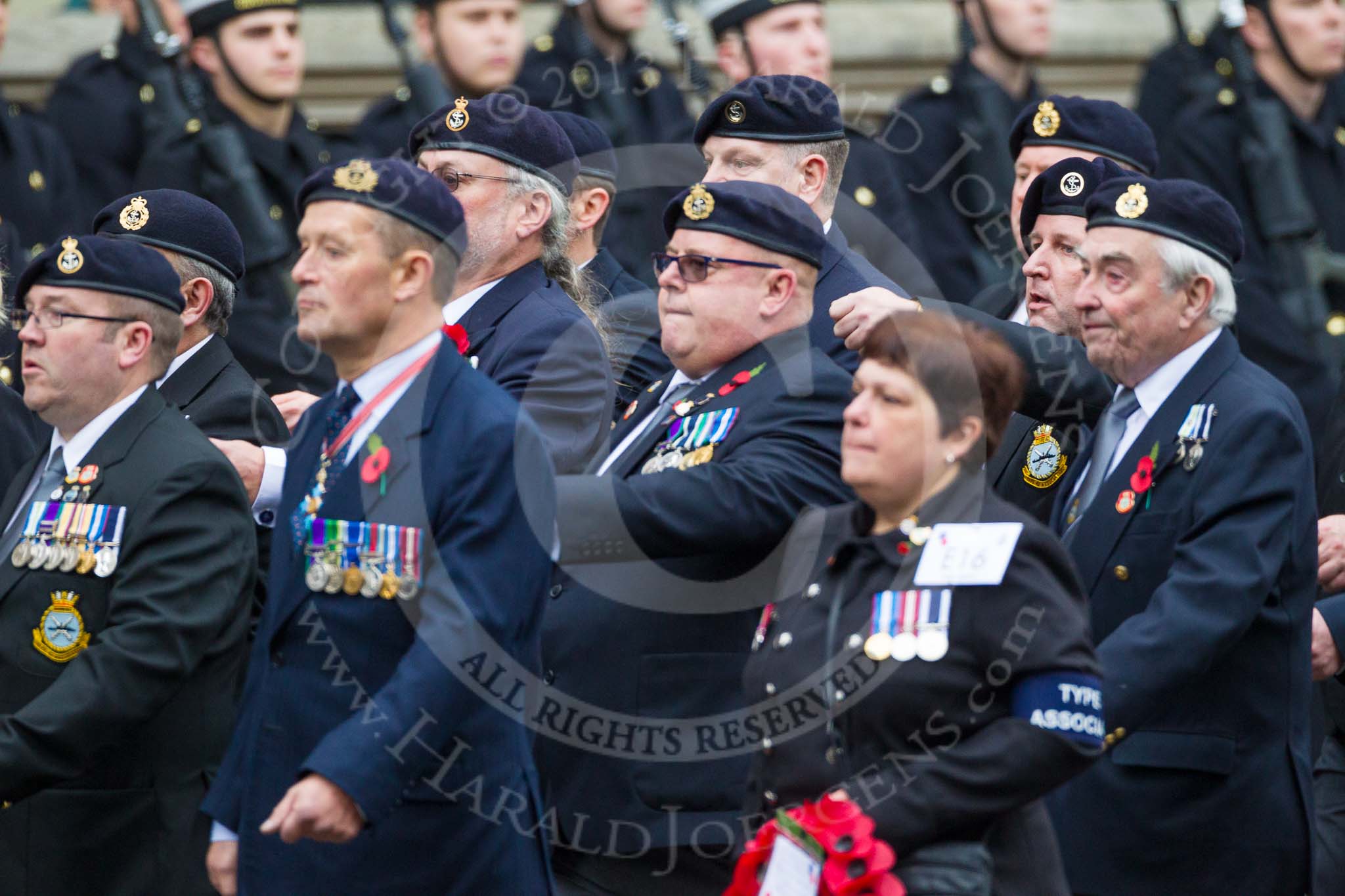 Remembrance Sunday at the Cenotaph 2015: Group E16, Type 42 Association.
Cenotaph, Whitehall, London SW1,
London,
Greater London,
United Kingdom,
on 08 November 2015 at 12:00, image #883