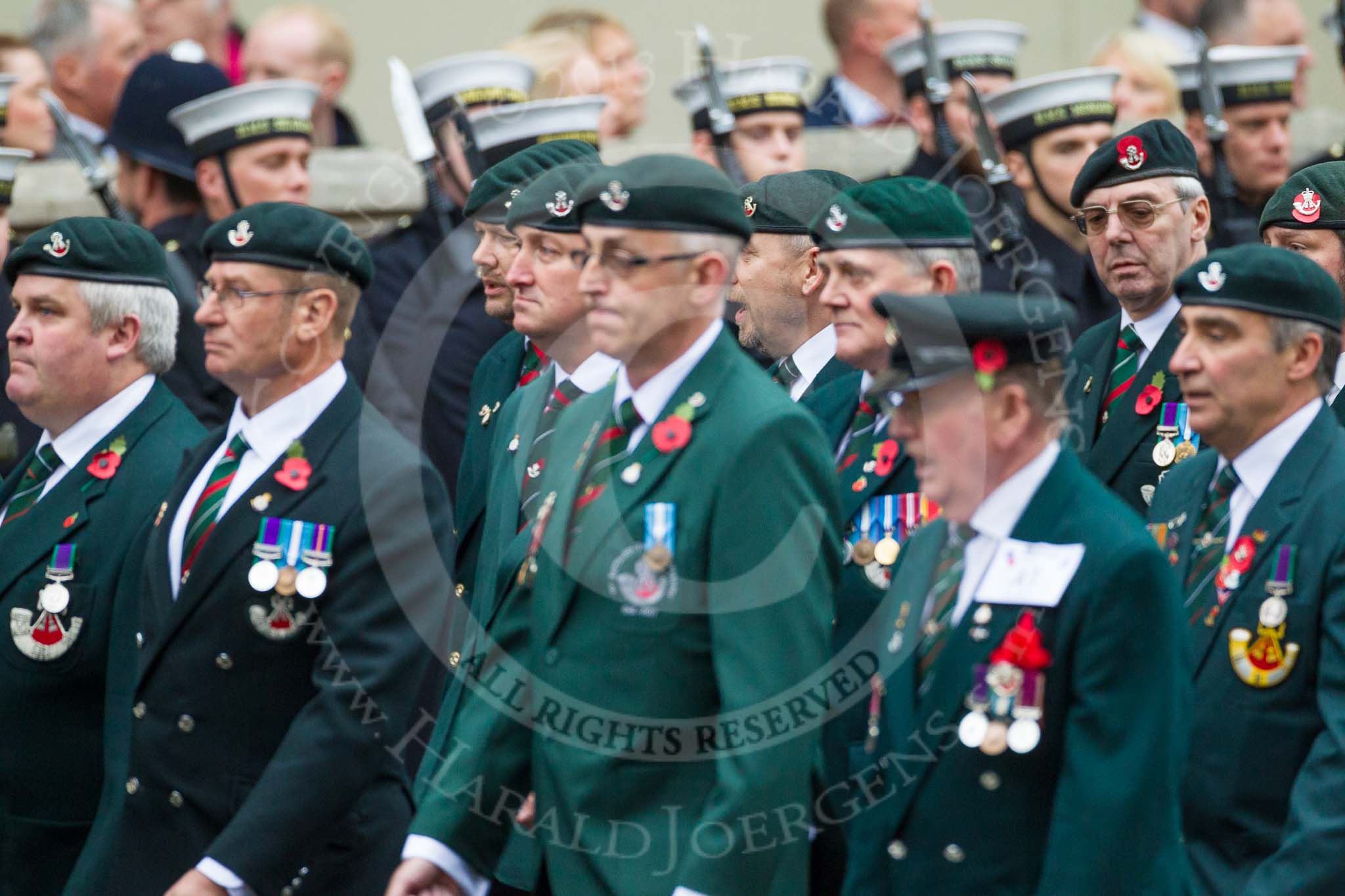 Remembrance Sunday at the Cenotaph 2015: Group A2, Royal Green Jackets Association.
Cenotaph, Whitehall, London SW1,
London,
Greater London,
United Kingdom,
on 08 November 2015 at 12:07, image #1152