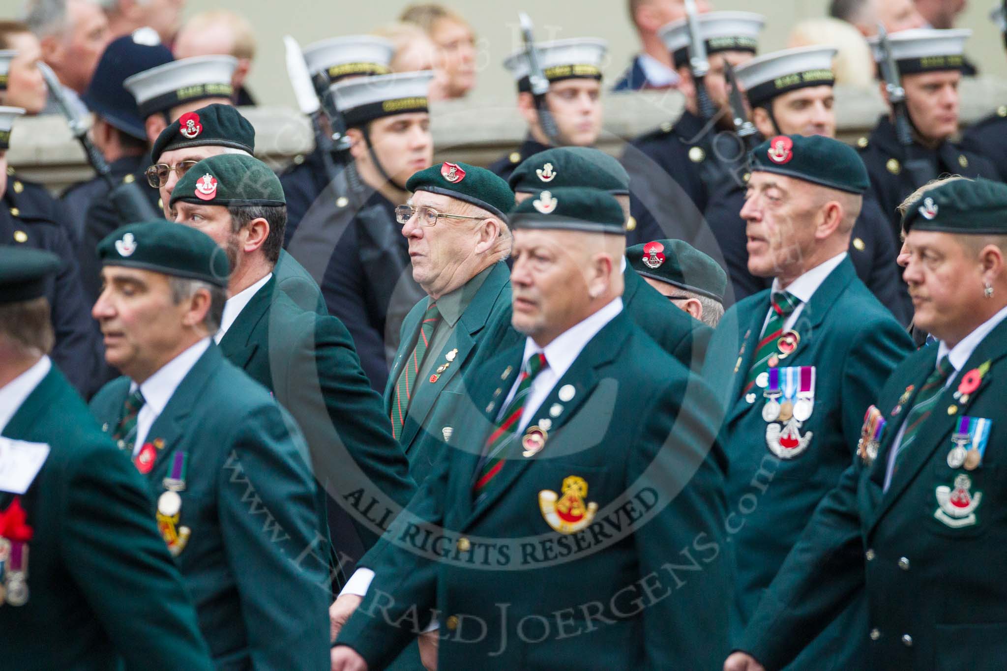 Remembrance Sunday at the Cenotaph 2015: Group A2, Royal Green Jackets Association.
Cenotaph, Whitehall, London SW1,
London,
Greater London,
United Kingdom,
on 08 November 2015 at 12:07, image #1154
