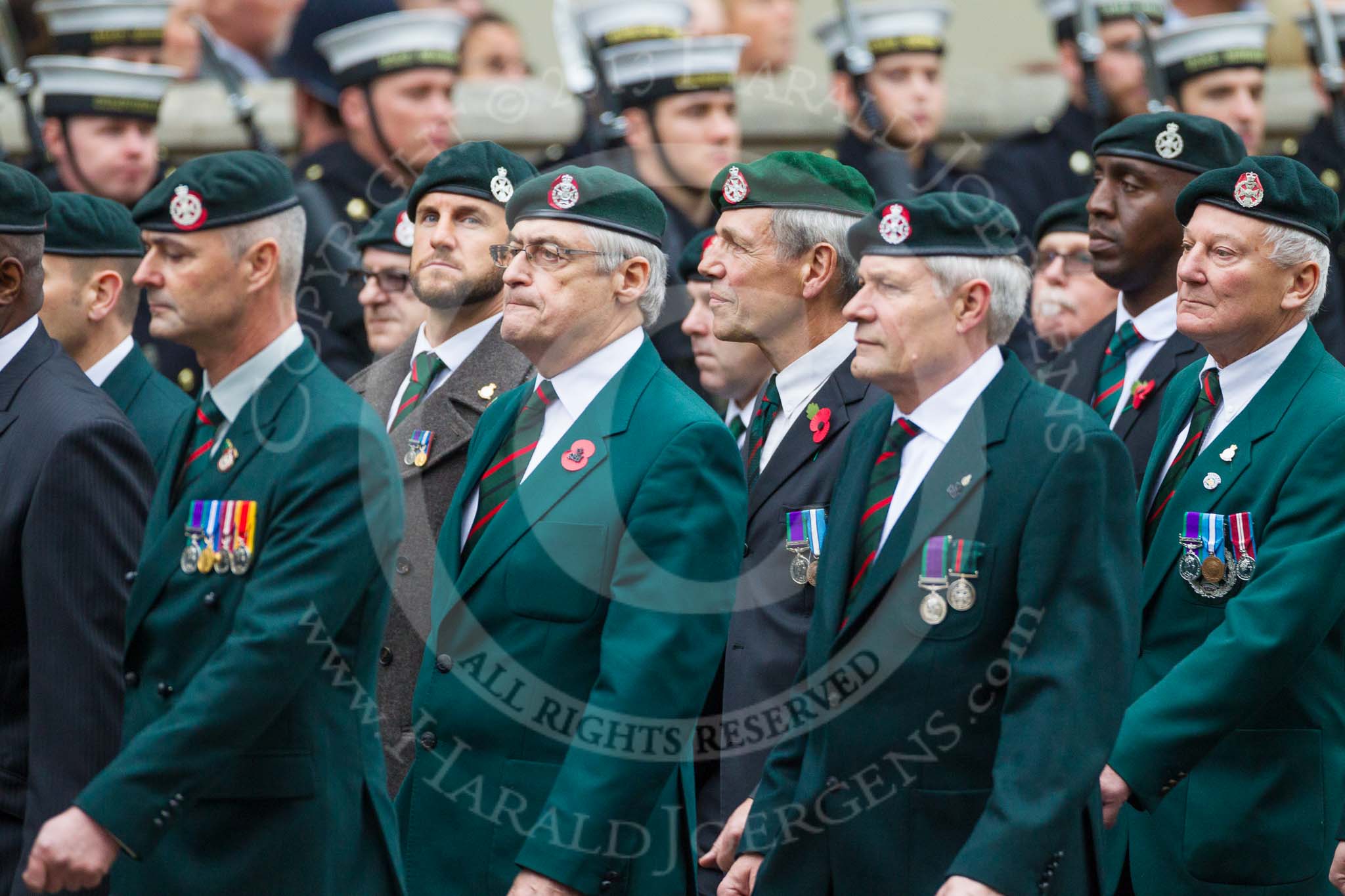 Remembrance Sunday at the Cenotaph 2015: Group A2, Royal Green Jackets Association.
Cenotaph, Whitehall, London SW1,
London,
Greater London,
United Kingdom,
on 08 November 2015 at 12:08, image #1166
