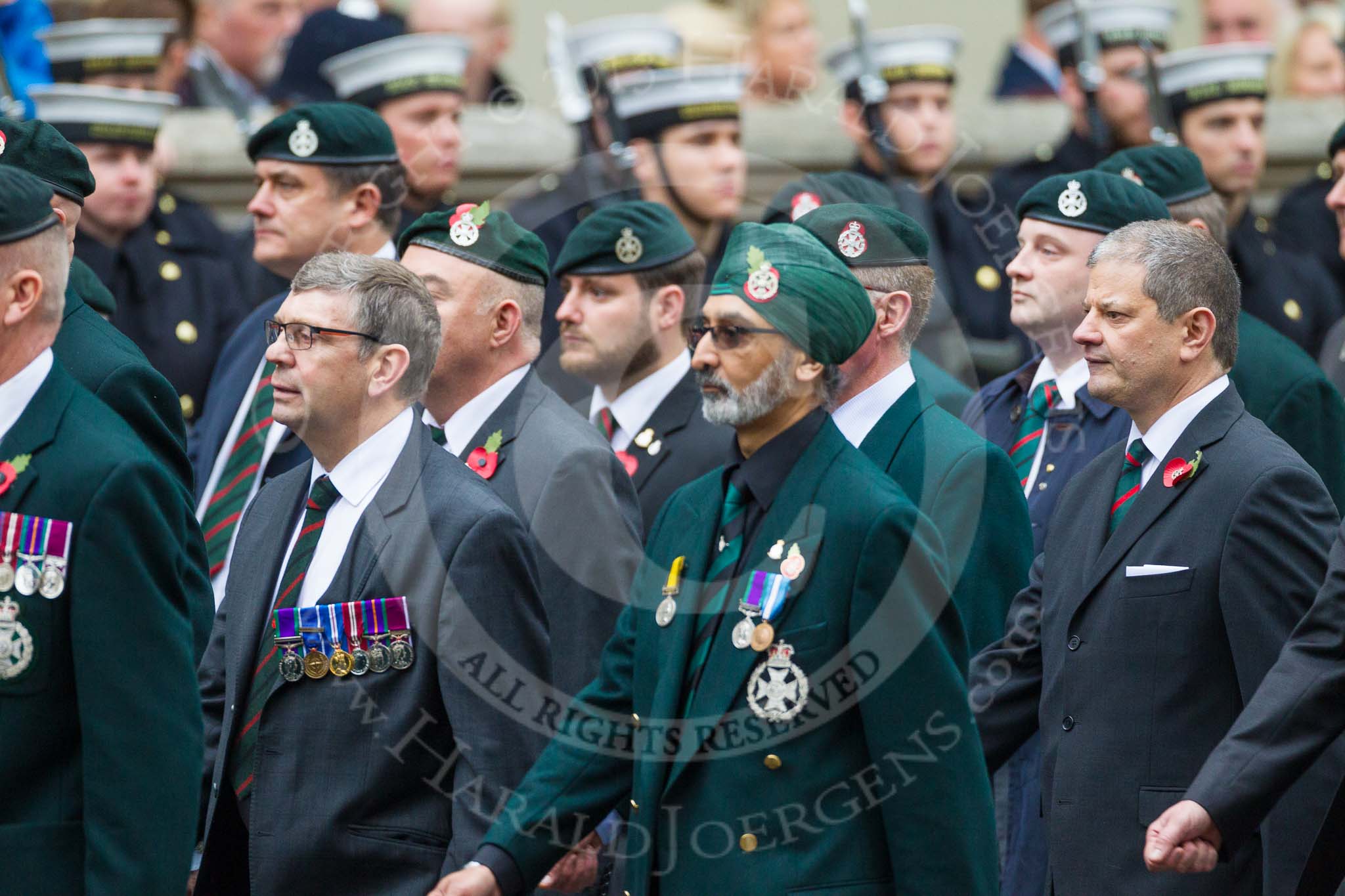 Remembrance Sunday at the Cenotaph 2015: Group A2, Royal Green Jackets Association.
Cenotaph, Whitehall, London SW1,
London,
Greater London,
United Kingdom,
on 08 November 2015 at 12:08, image #1170