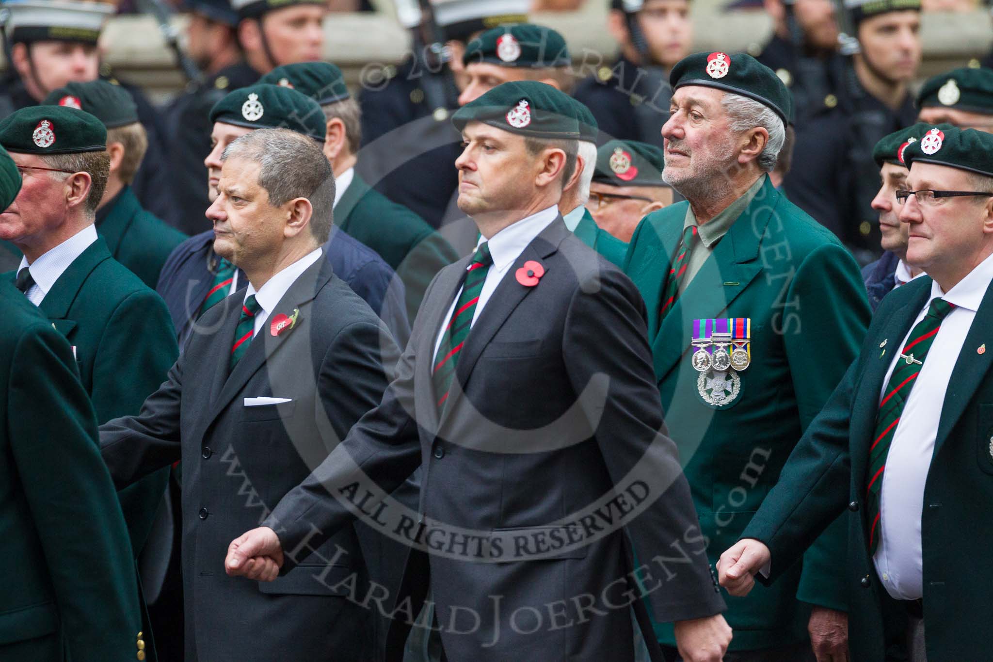 Remembrance Sunday at the Cenotaph 2015: Group A2, Royal Green Jackets Association.
Cenotaph, Whitehall, London SW1,
London,
Greater London,
United Kingdom,
on 08 November 2015 at 12:08, image #1171