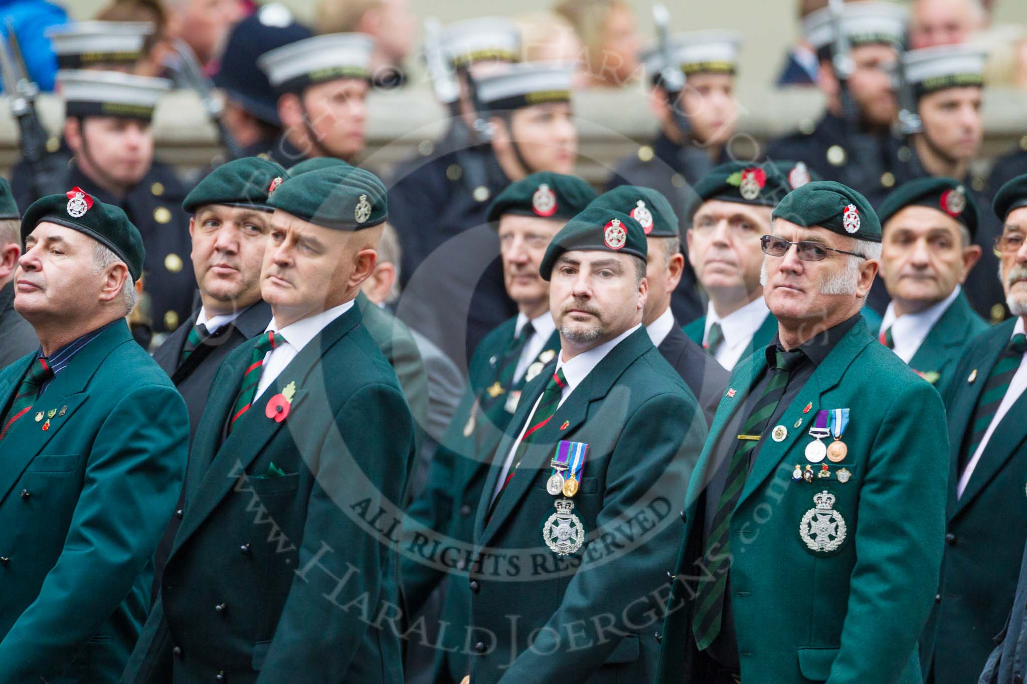 Remembrance Sunday at the Cenotaph 2015: Group A2, Royal Green Jackets Association.
Cenotaph, Whitehall, London SW1,
London,
Greater London,
United Kingdom,
on 08 November 2015 at 12:08, image #1175
