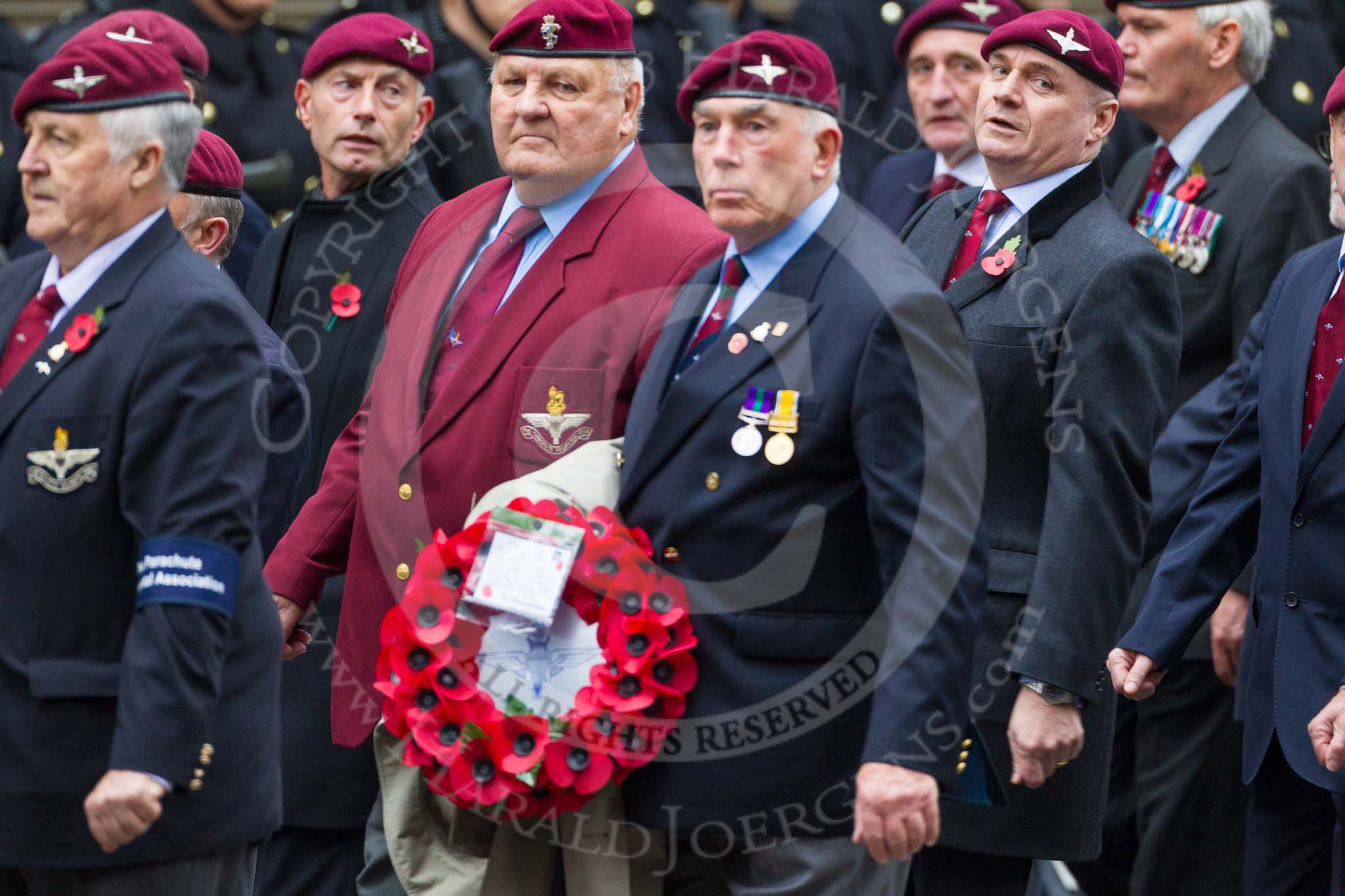 Remembrance Sunday at the Cenotaph 2015: Group A3, Parachute Regimental Association.
Cenotaph, Whitehall, London SW1,
London,
Greater London,
United Kingdom,
on 08 November 2015 at 12:08, image #1186