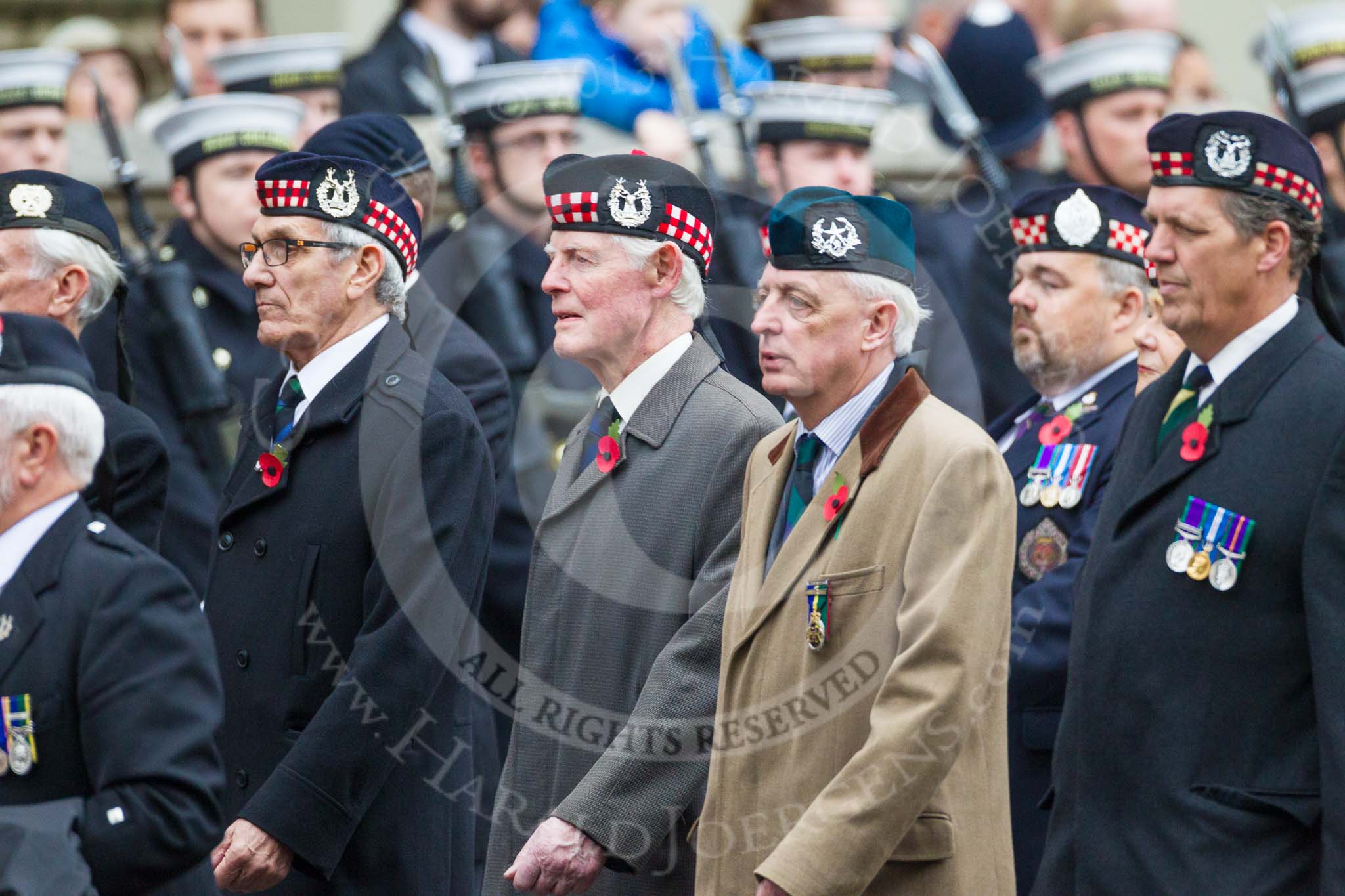 Remembrance Sunday at the Cenotaph 2015: Group A6, Gordon Highlanders Association.
Cenotaph, Whitehall, London SW1,
London,
Greater London,
United Kingdom,
on 08 November 2015 at 12:10, image #1223