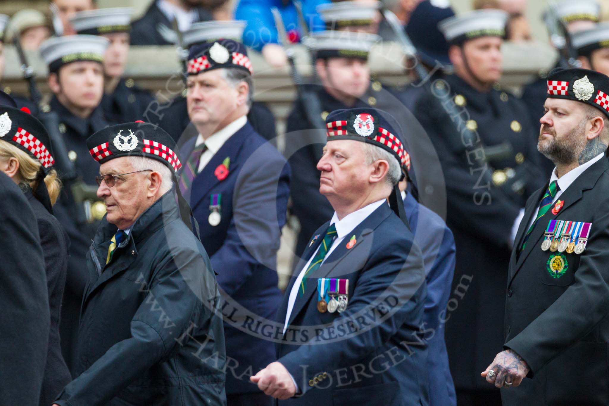 Remembrance Sunday at the Cenotaph 2015: Group A7, Argyll & Sutherland Highlanders Regimental Association.
Cenotaph, Whitehall, London SW1,
London,
Greater London,
United Kingdom,
on 08 November 2015 at 12:10, image #1225
