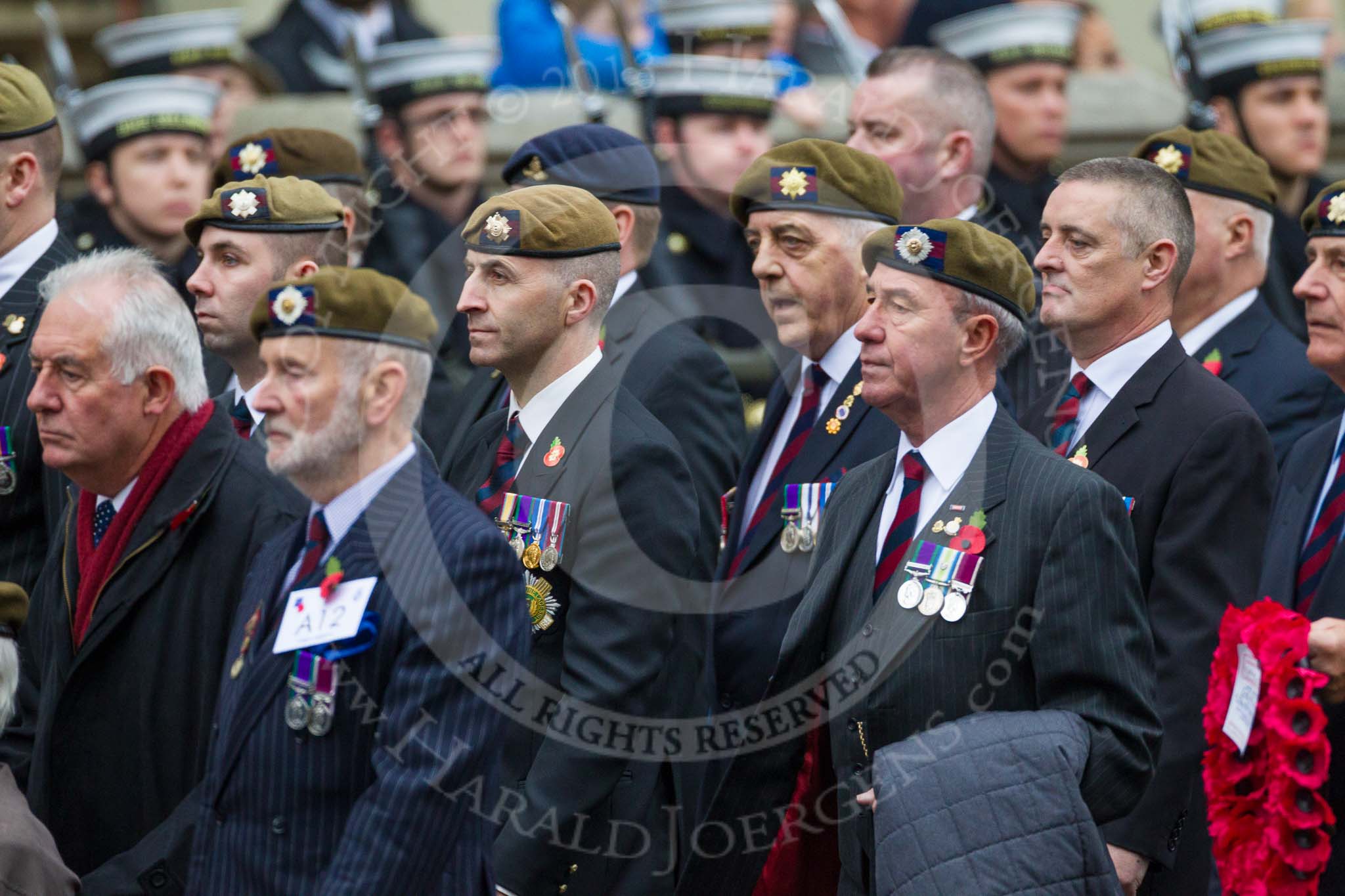 Remembrance Sunday at the Cenotaph 2015: Group A12, Scots Guards Association.
Cenotaph, Whitehall, London SW1,
London,
Greater London,
United Kingdom,
on 08 November 2015 at 12:11, image #1266