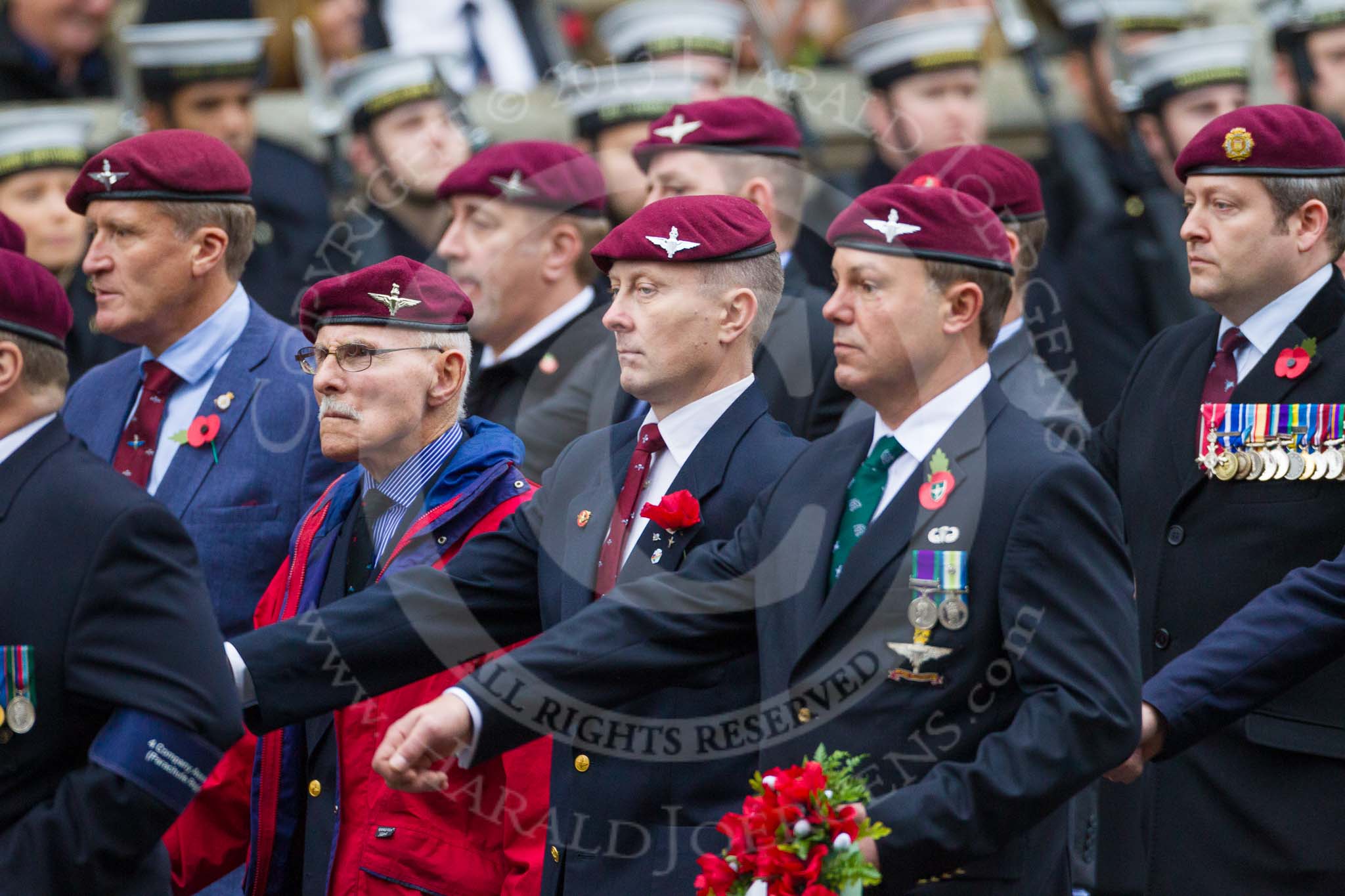 Remembrance Sunday at the Cenotaph 2015: Group A14, 4 Company Association (Parachute Regiment).
Cenotaph, Whitehall, London SW1,
London,
Greater London,
United Kingdom,
on 08 November 2015 at 12:11, image #1283