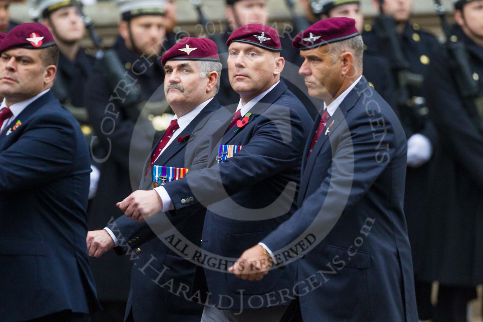Remembrance Sunday at the Cenotaph 2015: Group A14, 4 Company Association (Parachute Regiment).
Cenotaph, Whitehall, London SW1,
London,
Greater London,
United Kingdom,
on 08 November 2015 at 12:11, image #1291