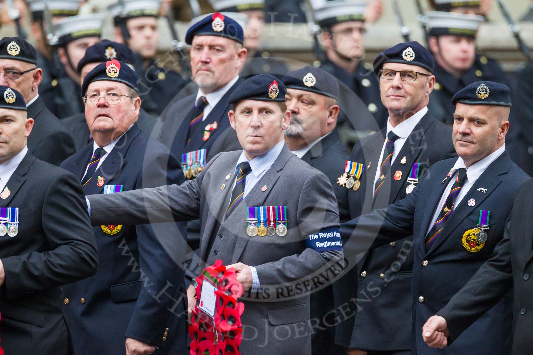 Remembrance Sunday at the Cenotaph 2015: Group A18, Royal Hampshire Regiment Comrades Association.
Cenotaph, Whitehall, London SW1,
London,
Greater London,
United Kingdom,
on 08 November 2015 at 12:12, image #1317