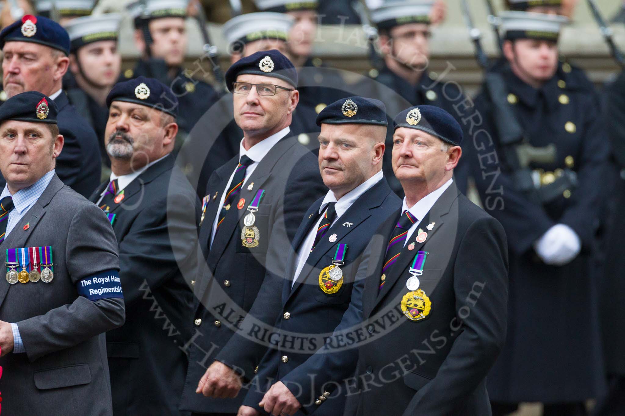 Remembrance Sunday at the Cenotaph 2015: Group A18, Royal Hampshire Regiment Comrades Association.
Cenotaph, Whitehall, London SW1,
London,
Greater London,
United Kingdom,
on 08 November 2015 at 12:12, image #1318