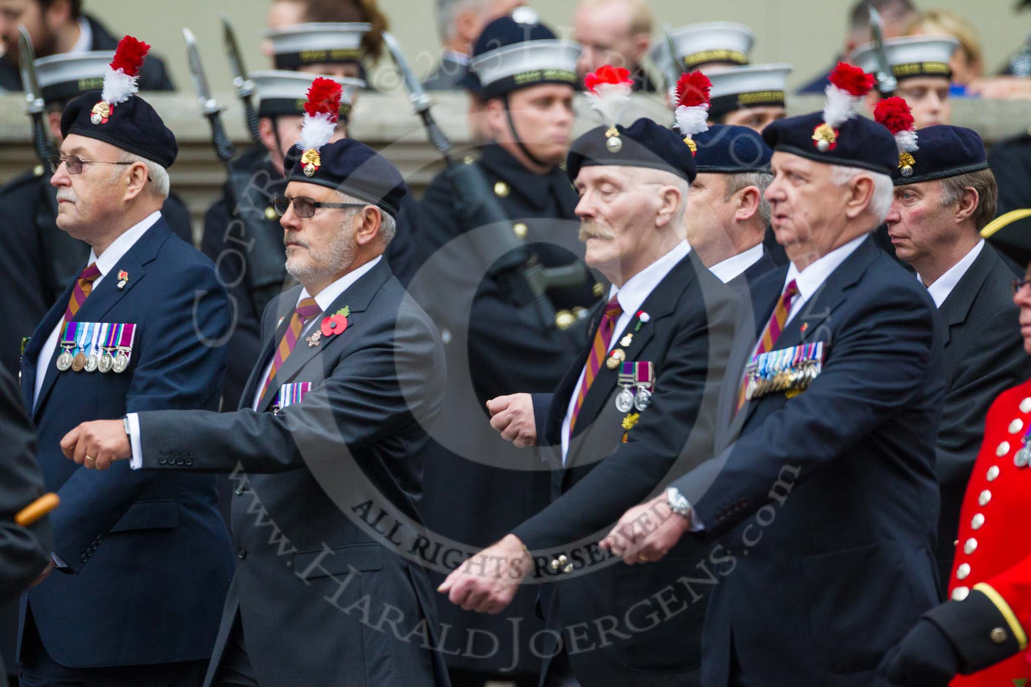 Remembrance Sunday at the Cenotaph 2015: Group A20, Royal Northumberland Fusiliers.
Cenotaph, Whitehall, London SW1,
London,
Greater London,
United Kingdom,
on 08 November 2015 at 12:12, image #1324