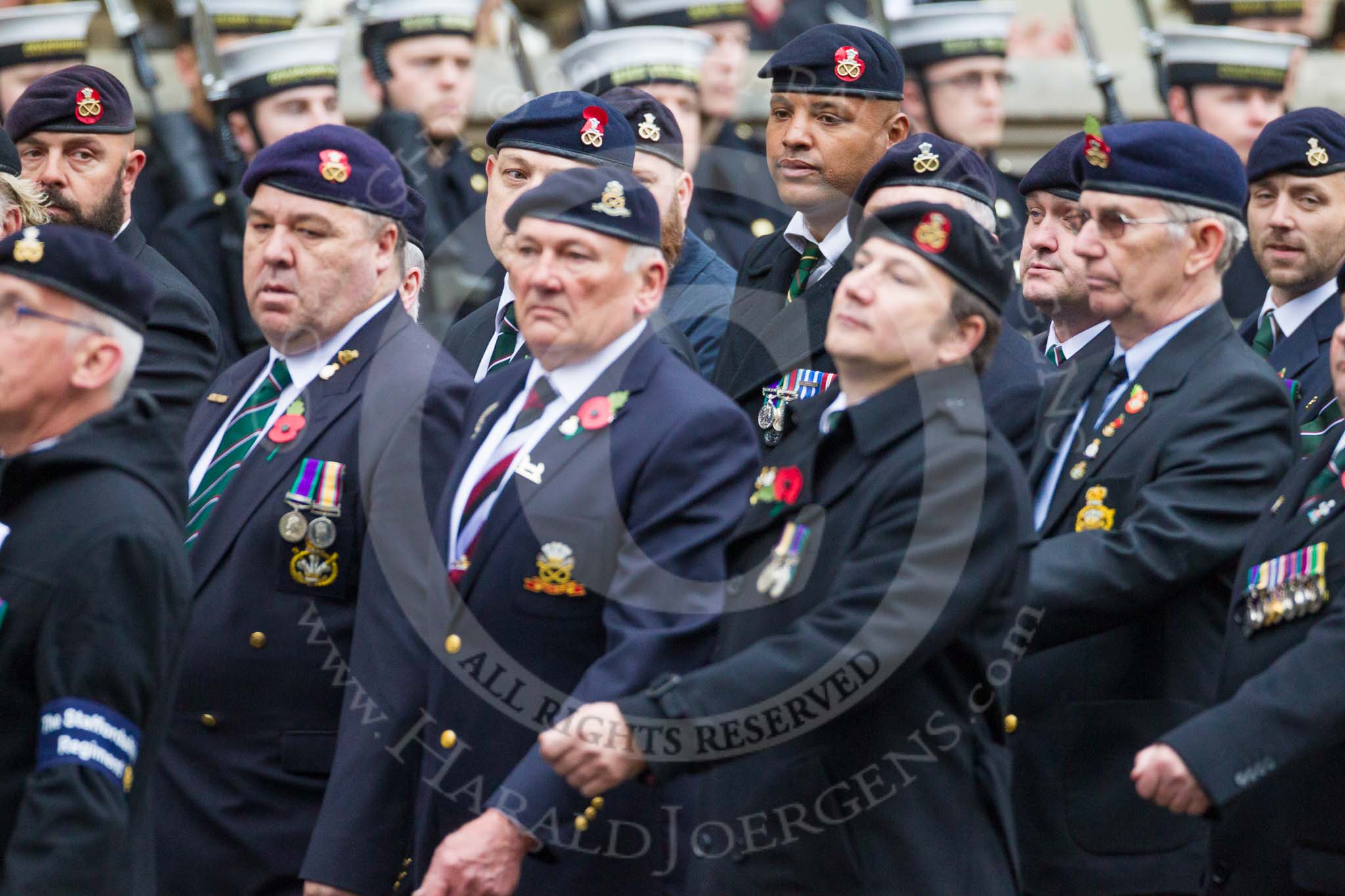 Remembrance Sunday at the Cenotaph 2015: Group A28, The Staffordshire Regiment.
Cenotaph, Whitehall, London SW1,
London,
Greater London,
United Kingdom,
on 08 November 2015 at 12:13, image #1381