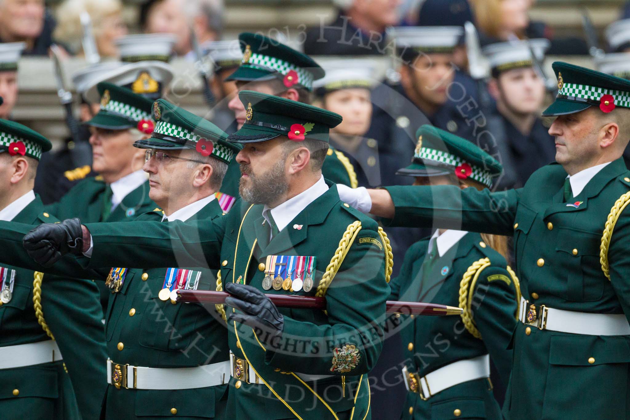Remembrance Sunday at the Cenotaph 2015: Group M13, London Ambulance Service NHS Trust.
Cenotaph, Whitehall, London SW1,
London,
Greater London,
United Kingdom,
on 08 November 2015 at 12:16, image #1493