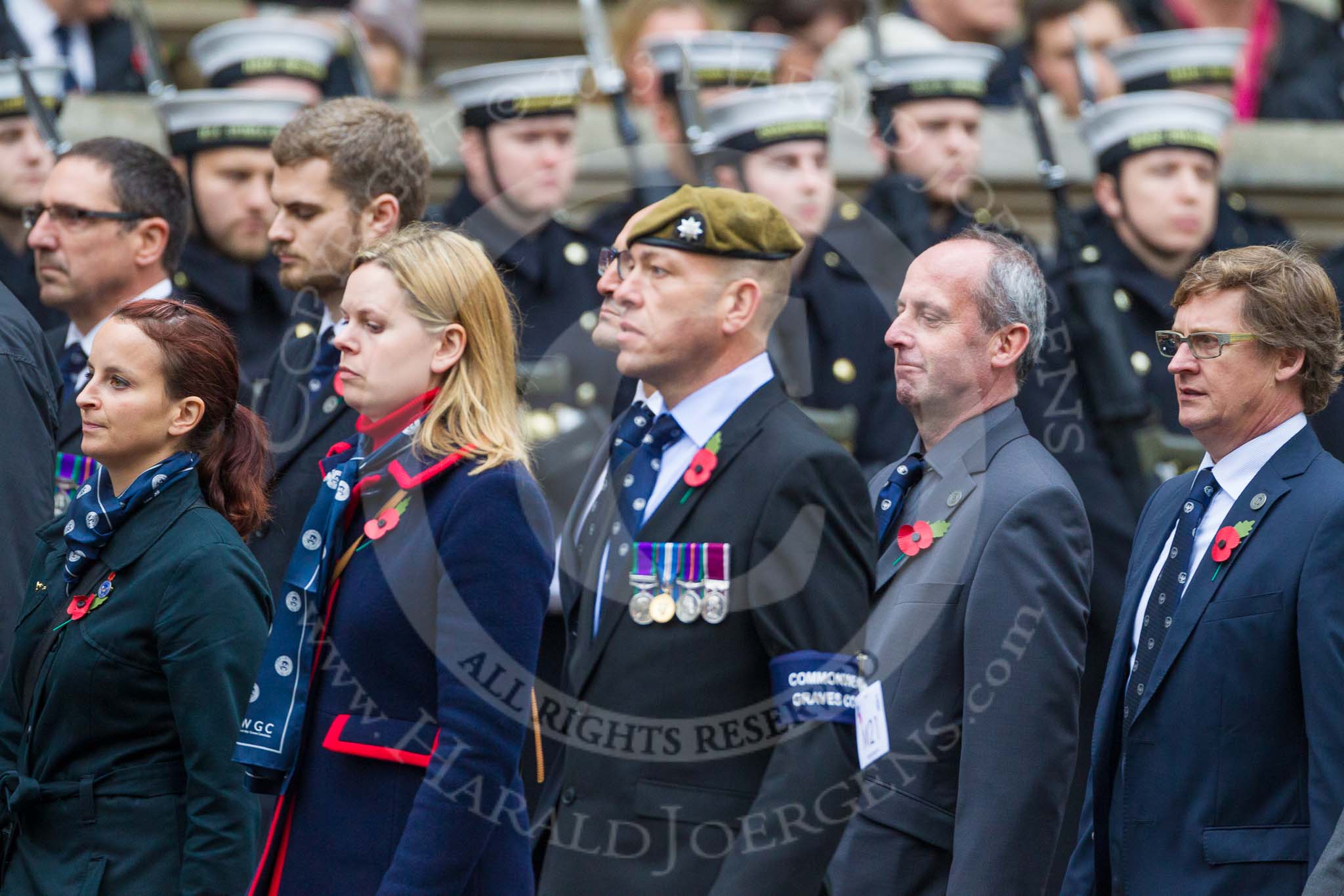 Remembrance Sunday at the Cenotaph 2015: Group M21, Commonwealth War Graves Commission.
Cenotaph, Whitehall, London SW1,
London,
Greater London,
United Kingdom,
on 08 November 2015 at 12:17, image #1546