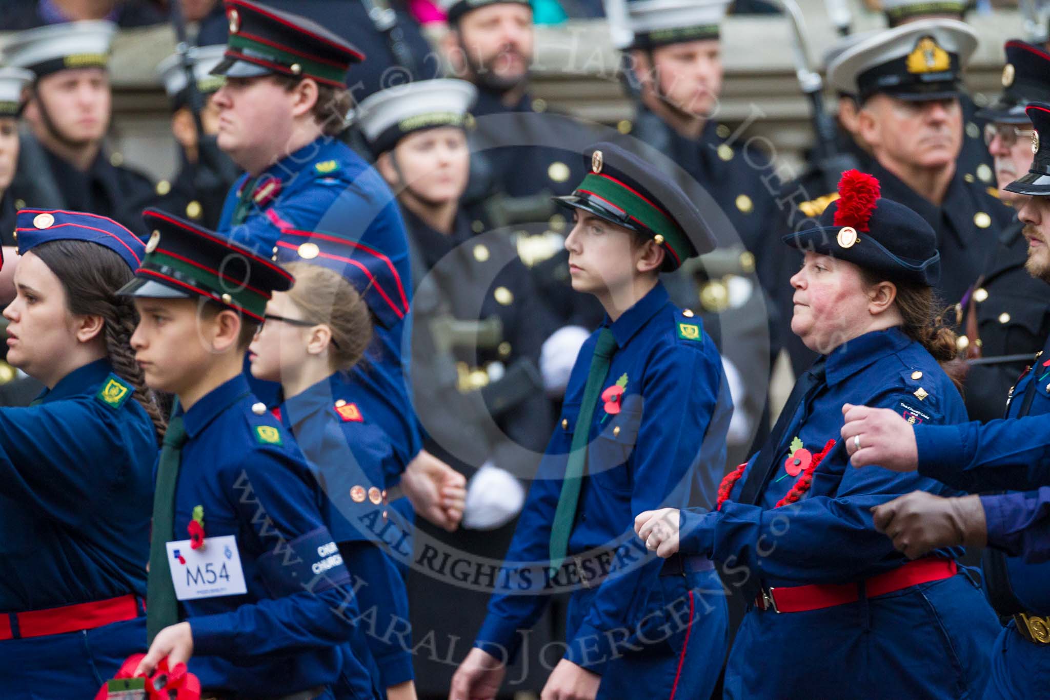 Remembrance Sunday at the Cenotaph 2015: Group M54, Church Lads & Church Girls Brigade.
Cenotaph, Whitehall, London SW1,
London,
Greater London,
United Kingdom,
on 08 November 2015 at 12:21, image #1749