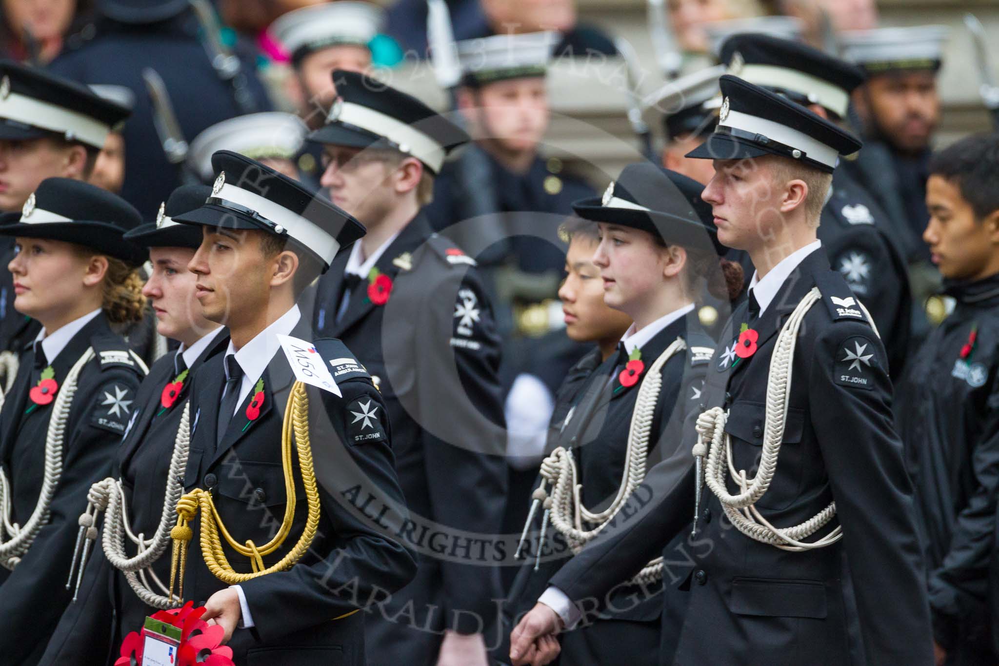 Remembrance Sunday at the Cenotaph 2015: Group M56, St John Ambulance Cadets.
Cenotaph, Whitehall, London SW1,
London,
Greater London,
United Kingdom,
on 08 November 2015 at 12:21, image #1753