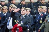 Remembrance Sunday at the Cenotaph 2015: Group C18, Royal Air Force Masirah & Salalah Veterans Association (New for 2015).
Cenotaph, Whitehall, London SW1,
London,
Greater London,
United Kingdom,
on 08 November 2015 at 11:49, image #526
