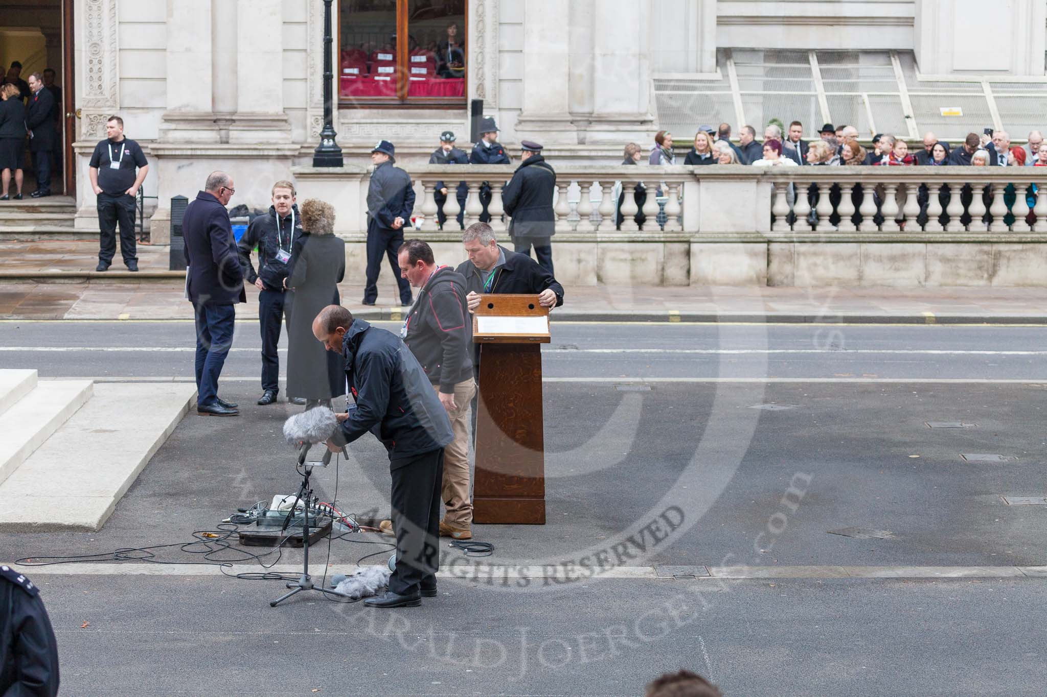 Remembrance Sunday at the Cenotaph 2015: Preparations for the service at the Cenotaph. Image #4, 08 November 2015 08:53 Whitehall, London, UK