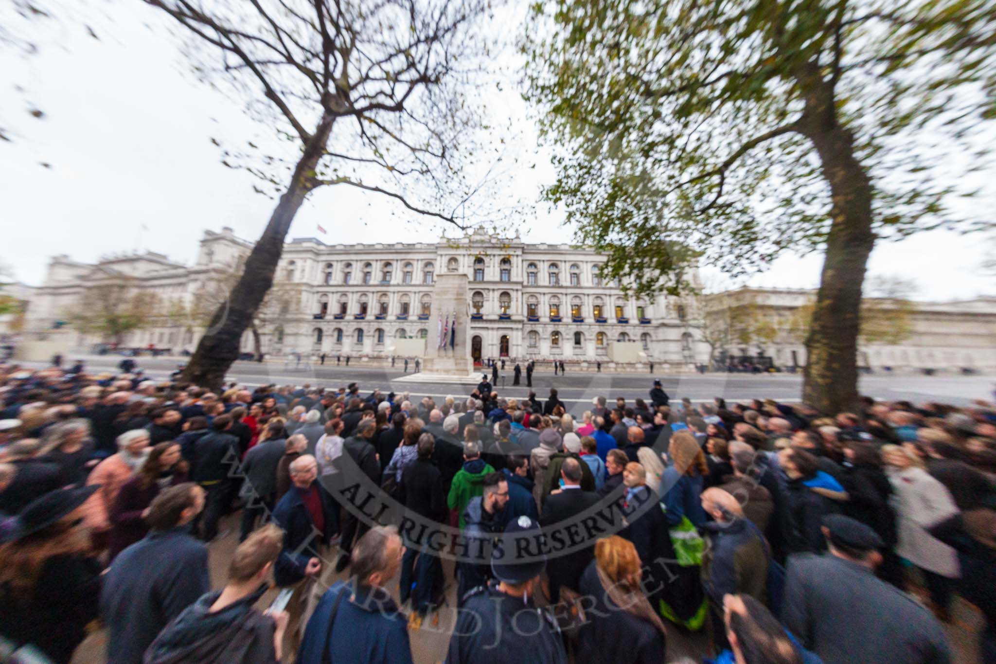 Remembrance Sunday at the Cenotaph 2015: 9am, already a crowd at the Cenotaph. Image #7, 08 November 2015 09:00 Whitehall, London, UK