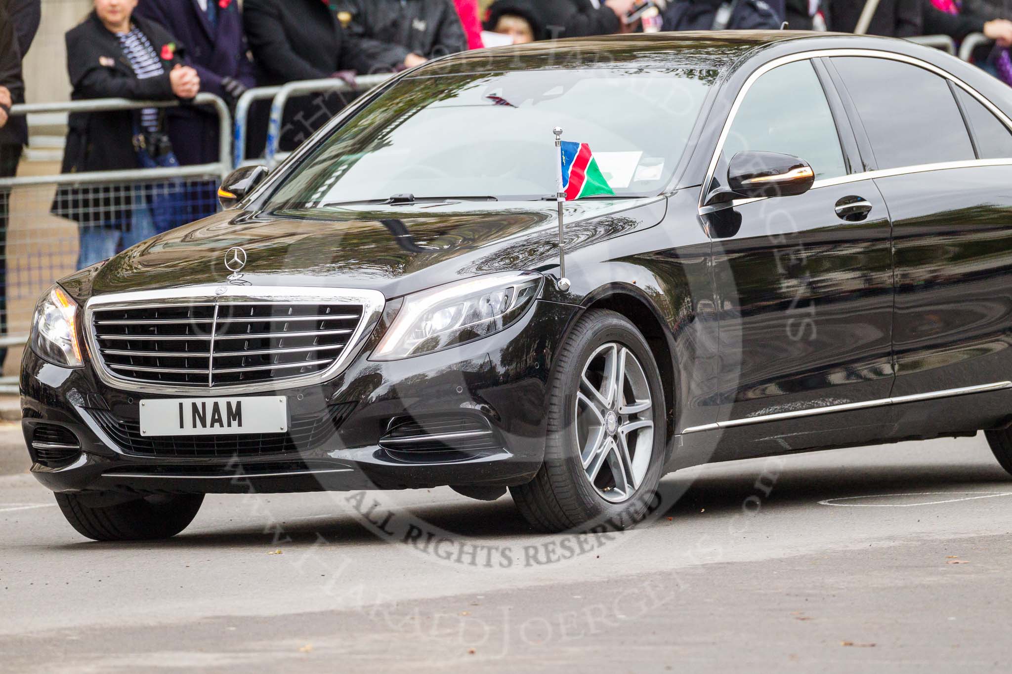 Remembrance Sunday at the Cenotaph 2015: The embassador of Namibia arrives at Whitehall. Image #13, 08 November 2015 09:33 Whitehall, London, UK